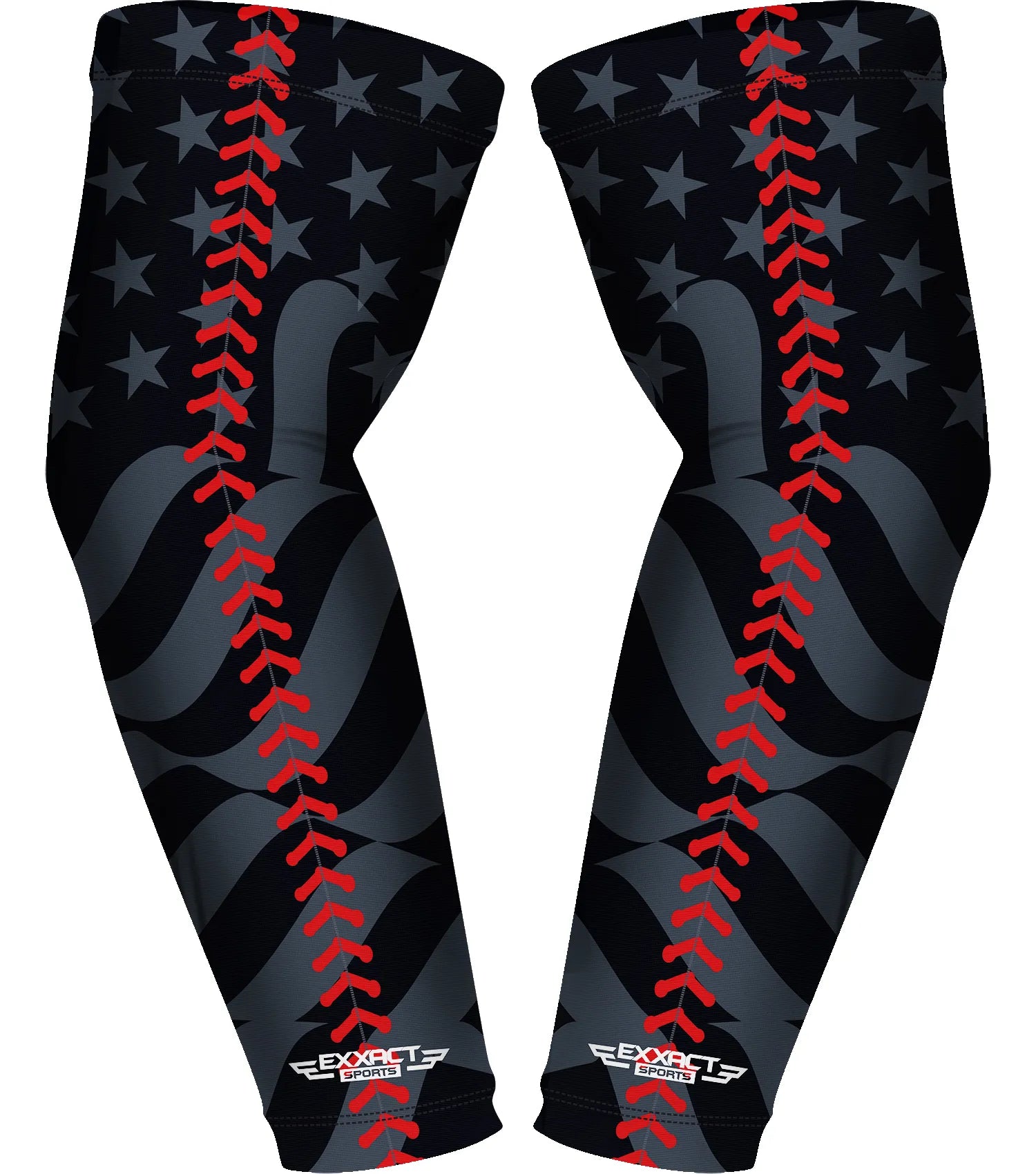 Exxact Sports Compression Arm Sleeves for Mens & Womens Youth Adult 1 Pair - Black Baseball Flag