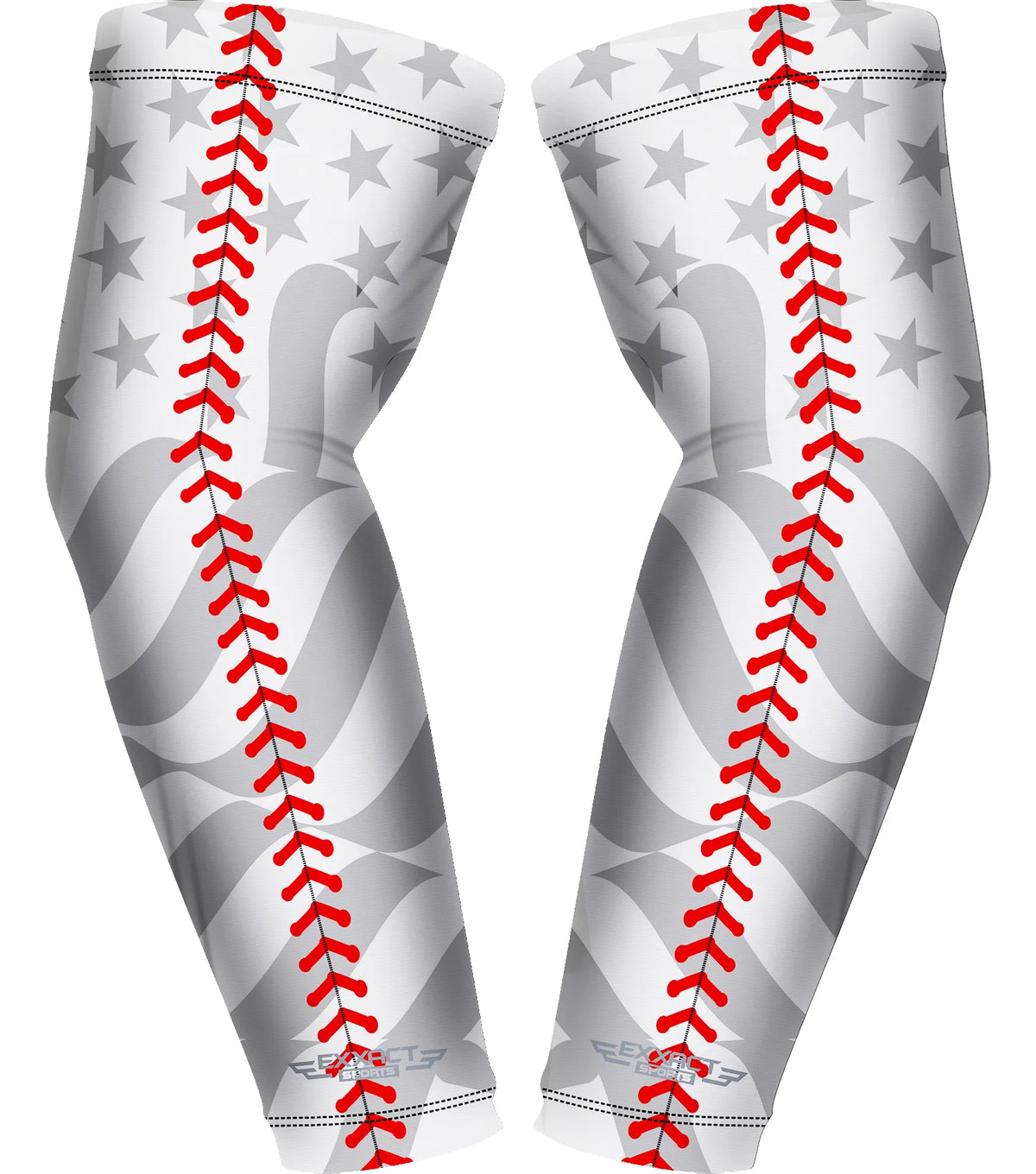 Exxact Sports Compression Arm Sleeves for Mens & Womens Youth Adult 1 Pair - White Baseball Flag