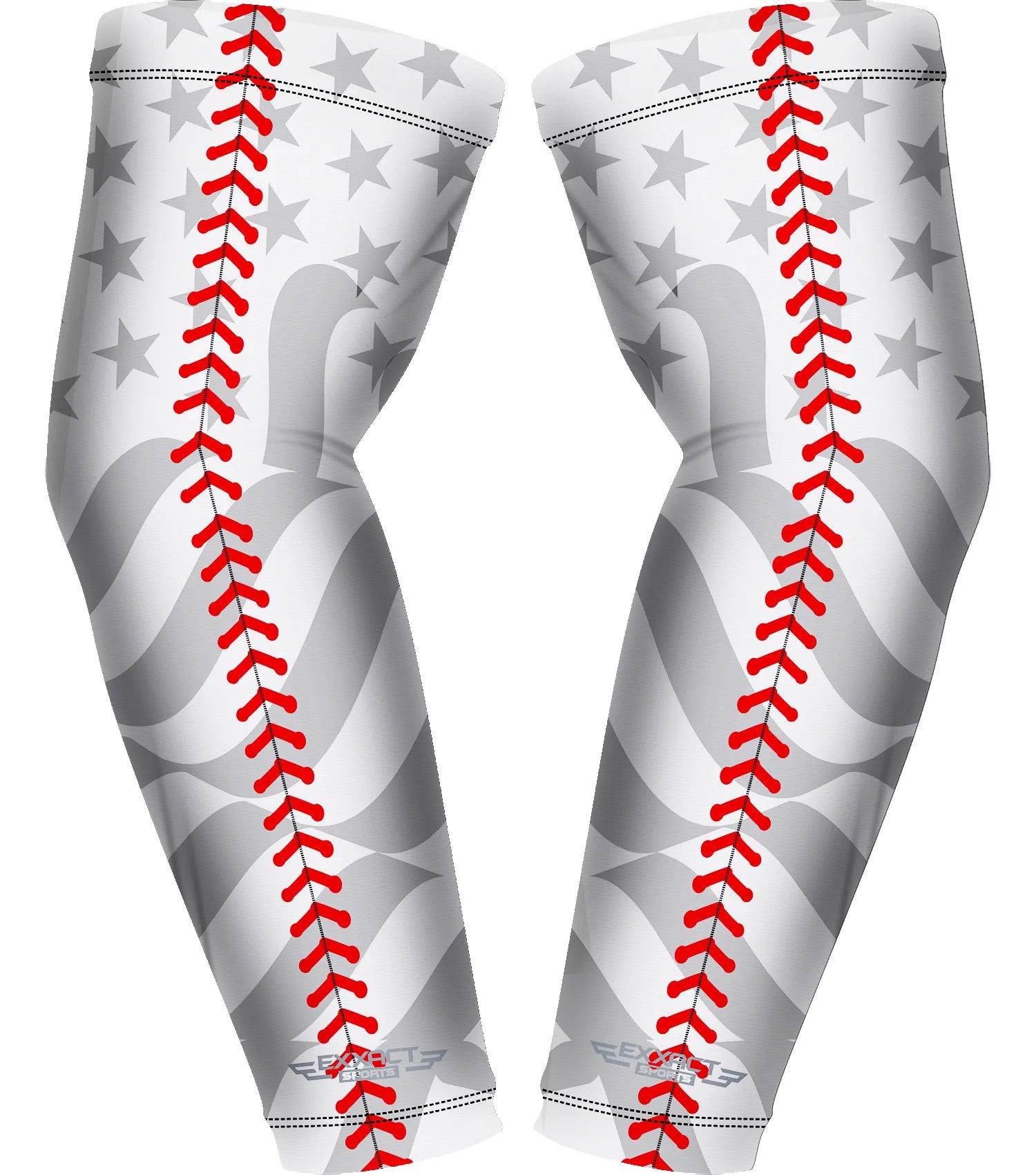 Exxact Sports Compression Arm Sleeves for Mens & Womens Youth Adult 1 Pair - White Baseball Flag