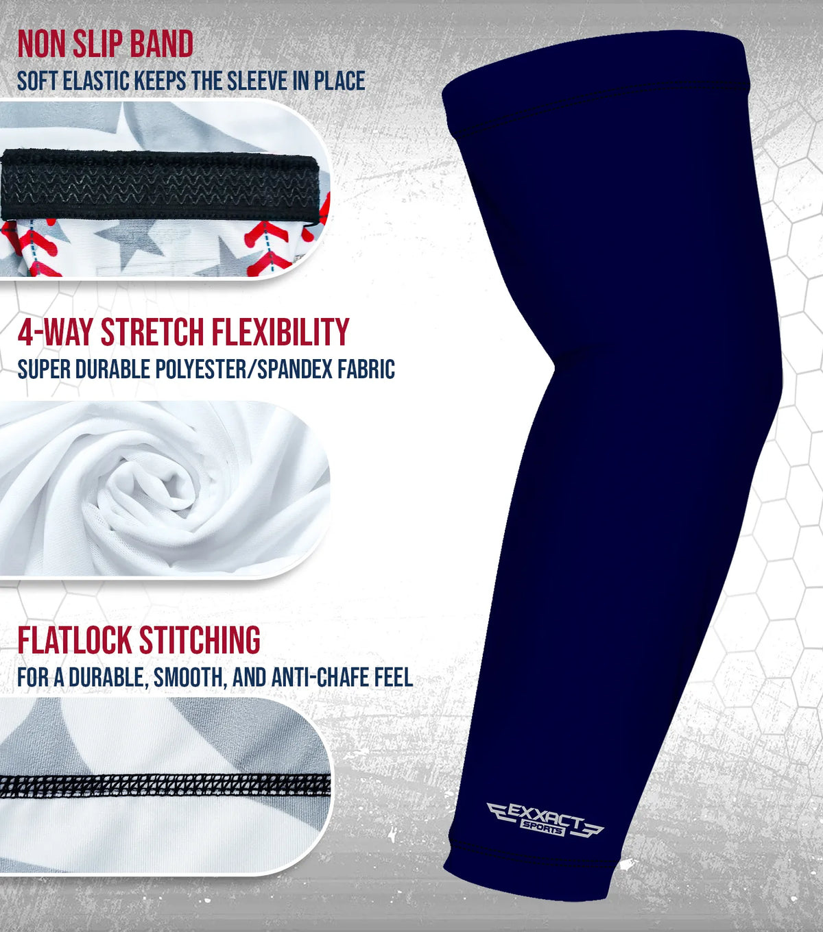 Exxact Sports Compression Arm Sleeves for Mens & Womens Youth Adult 1 Pair - Navy
