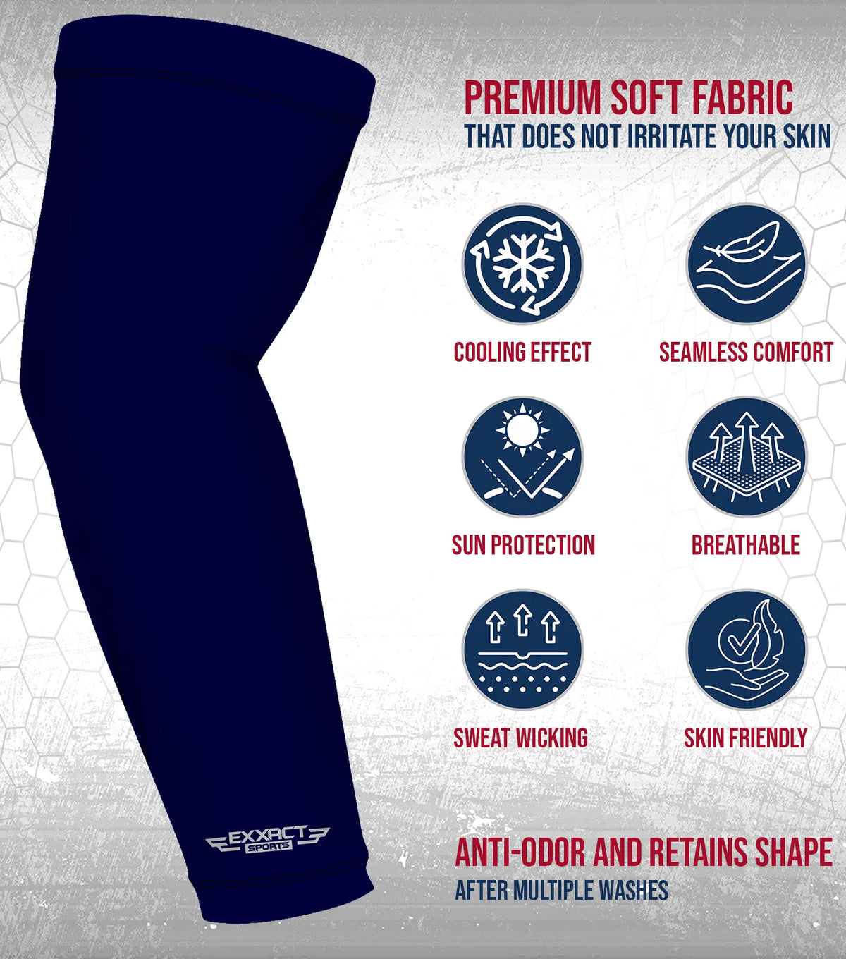 Exxact Sports Compression Arm Sleeves for Mens & Womens Youth Adult 1 Pair - Navy