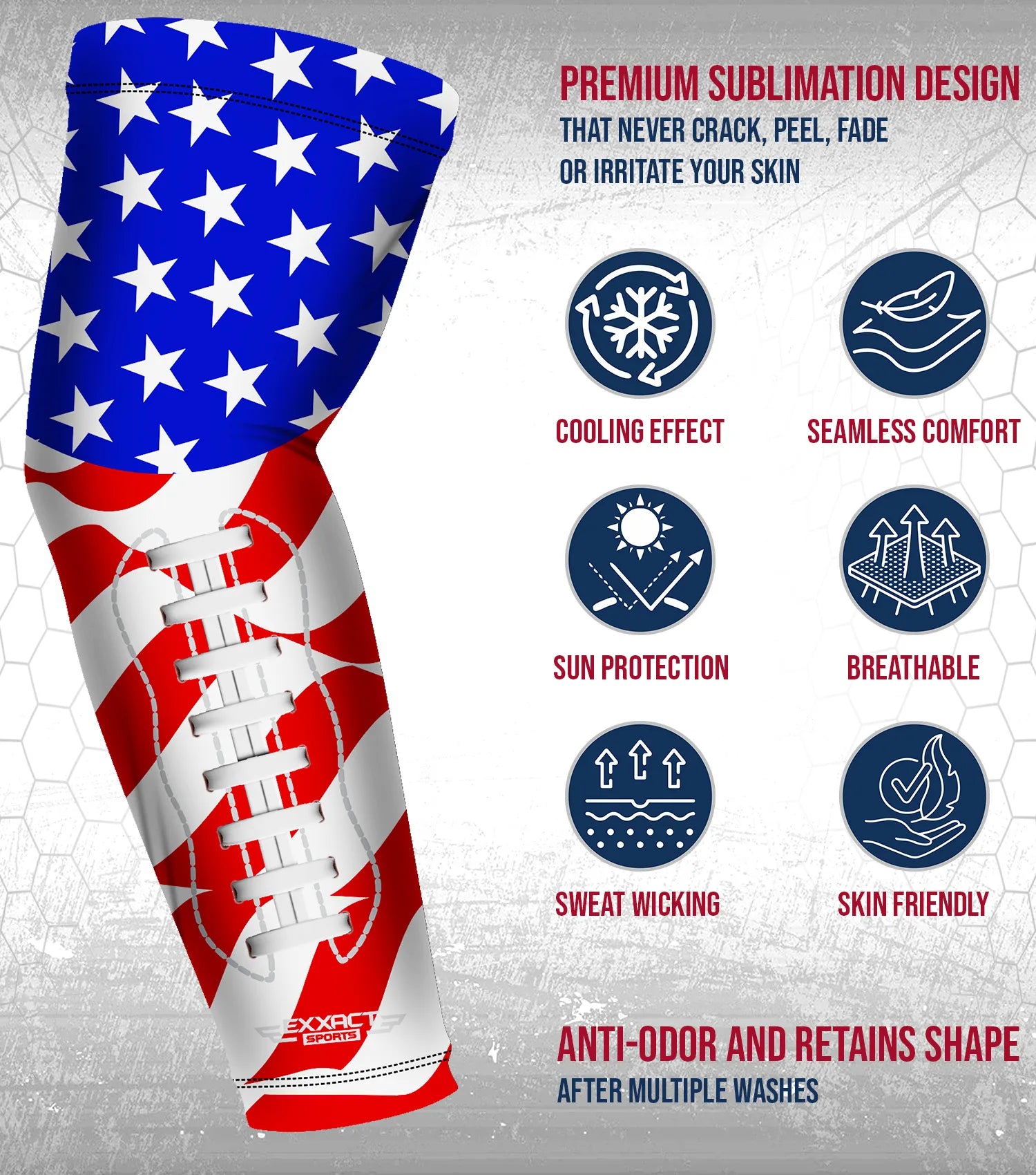 Exxact Sports Compression Arm Sleeves for Mens & Womens Youth Adult 1 Pair - Usa Football Flag