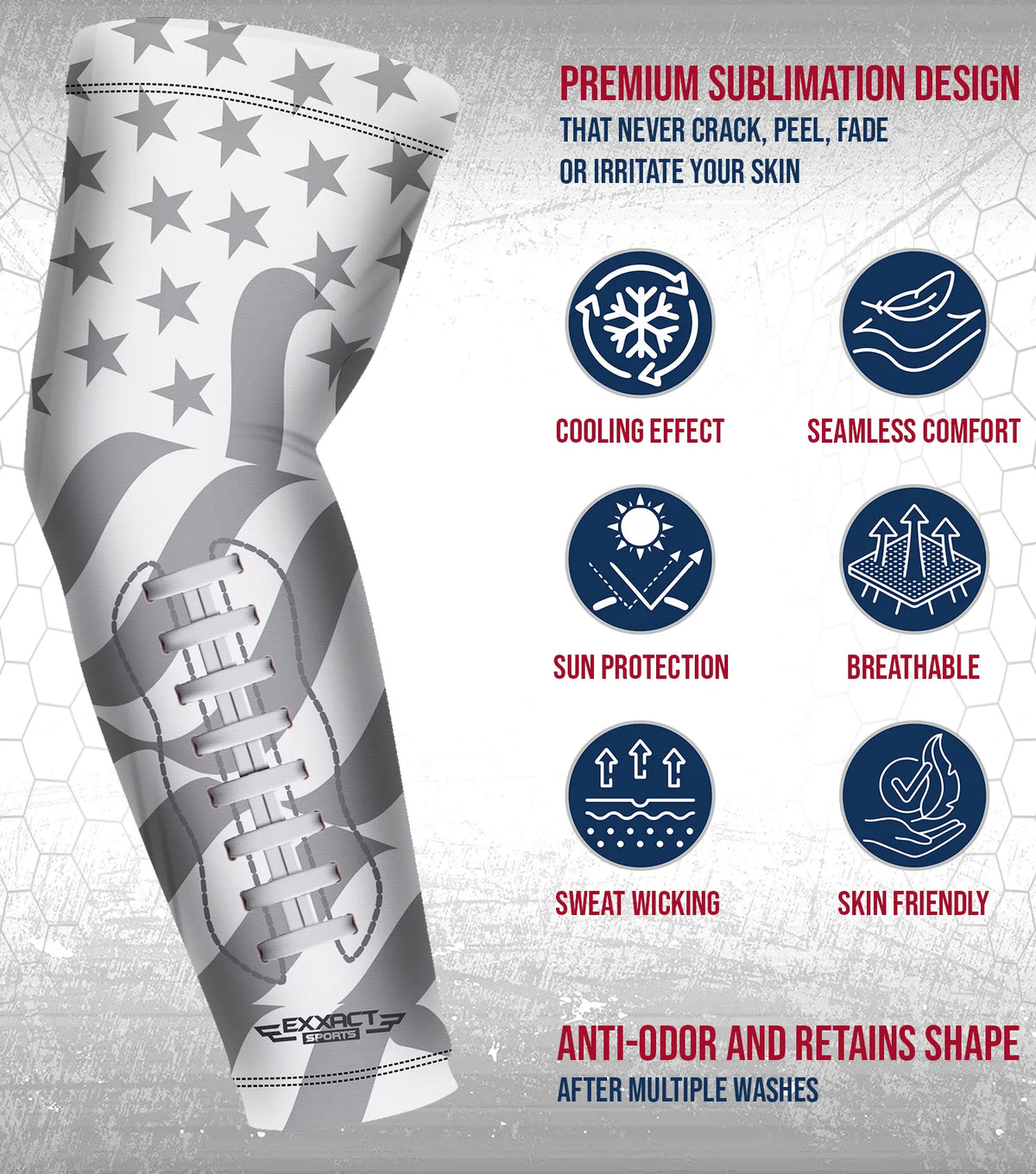 Exxact Sports Compression Arm Sleeves for Mens & Womens Youth Adult 1 Pair - White Football Flag