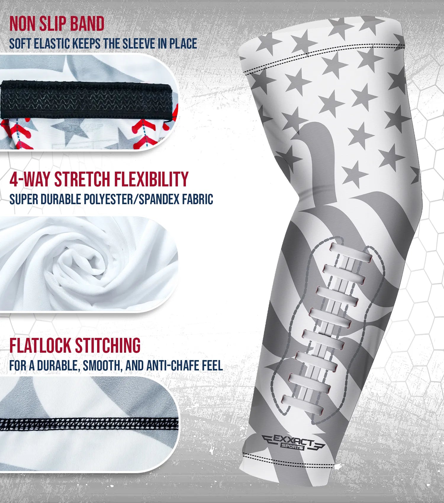 Exxact Sports Compression Arm Sleeves for Mens & Womens Youth Adult 1 Pair - White Football Flag