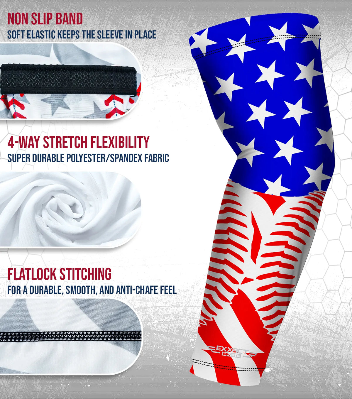 Exxact Sports Compression Arm Sleeves for Mens & Womens Youth Adult 1 Pair - Usa Baseball Flag