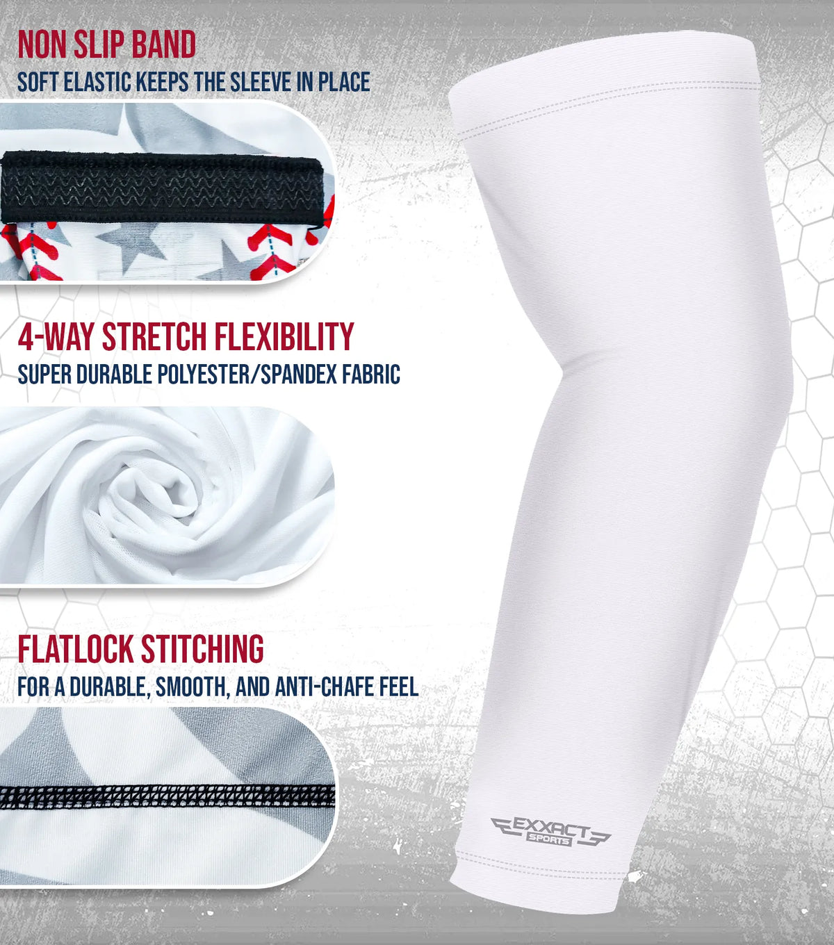Exxact Sports Compression Arm Sleeves for Mens & Womens Youth Adult 1 Pair - White