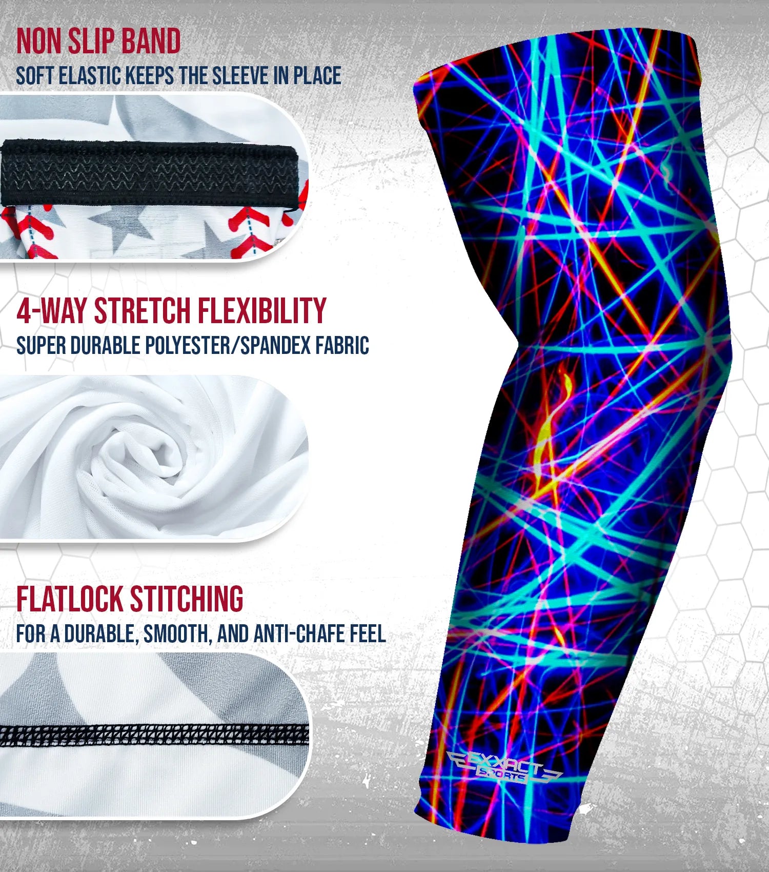 Exxact Sports Compression Arm Sleeves for Mens & Womens Youth Adult 1 Pair - Lazer