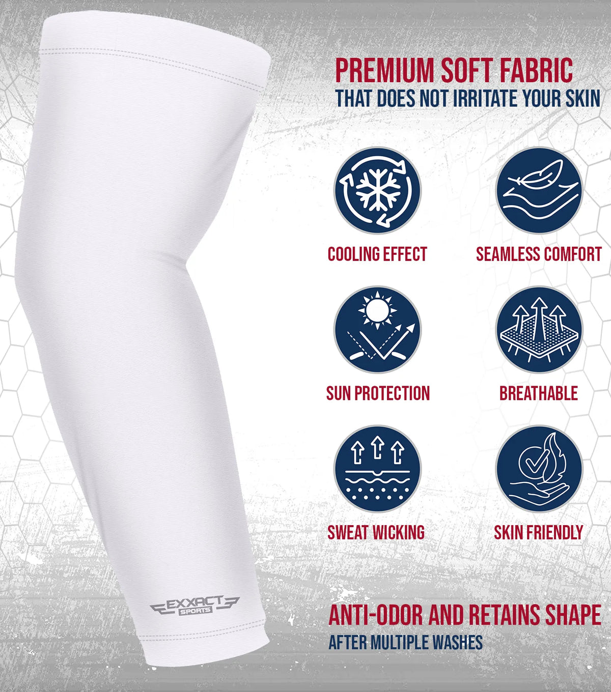 Exxact Sports Compression Arm Sleeves for Mens & Womens Youth Adult 1 Pair - White