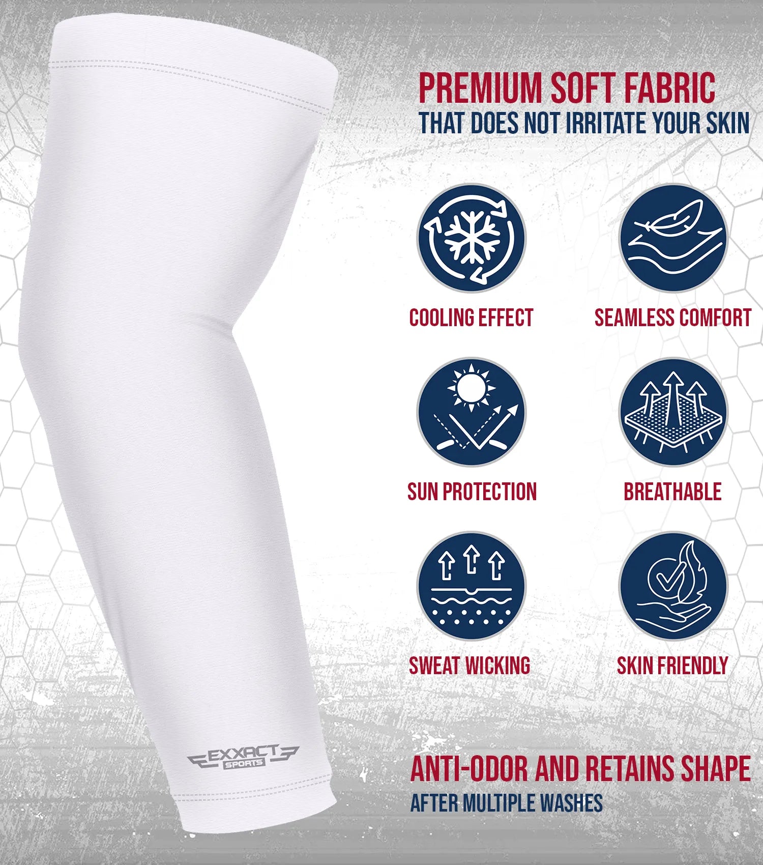 Exxact Sports Compression Arm Sleeves for Mens & Womens Youth Adult 1 Pair - White