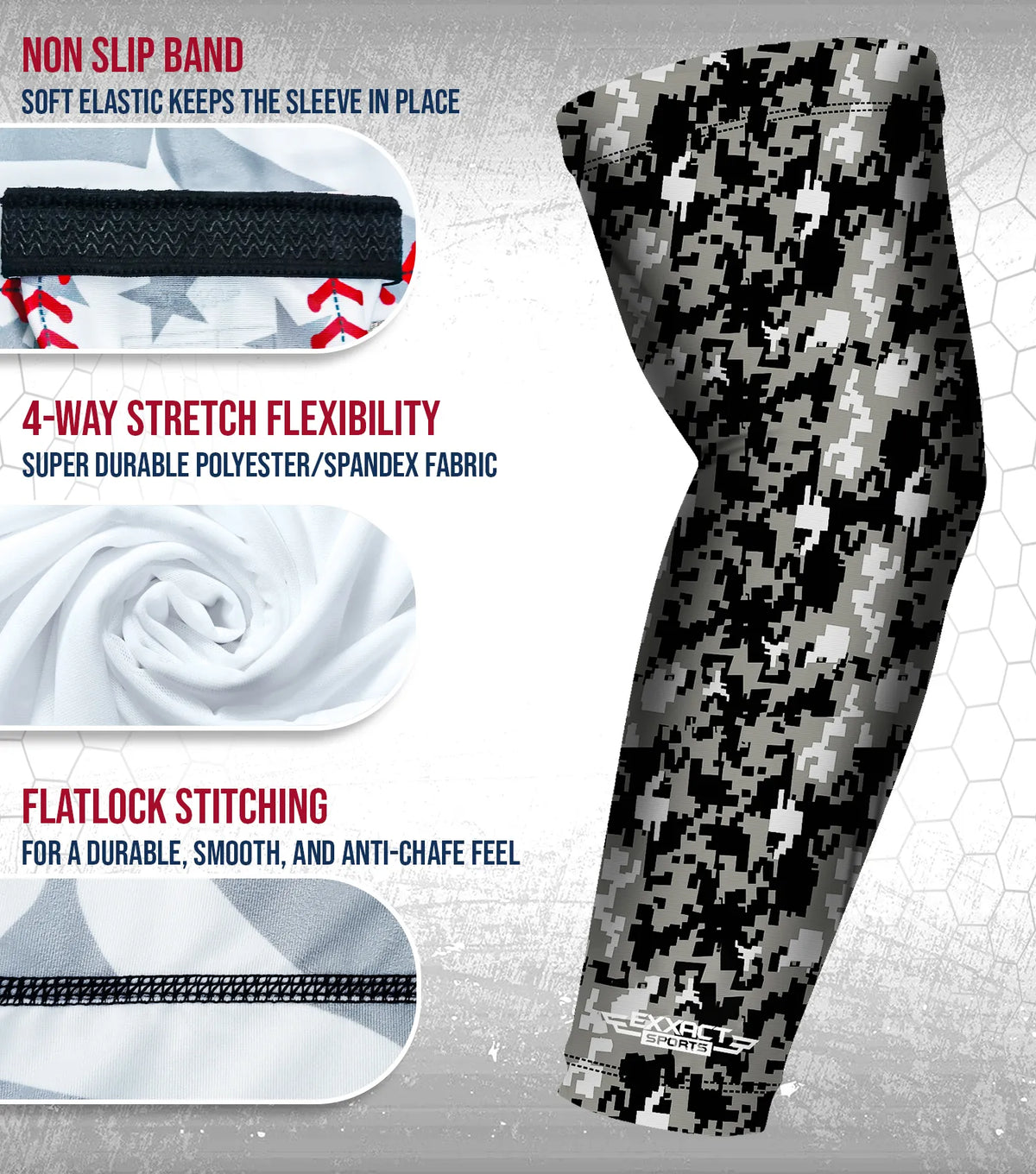 Exxact Sports Compression Arm Sleeves for Mens & Womens Youth Adult 1 Pair - Black Camo