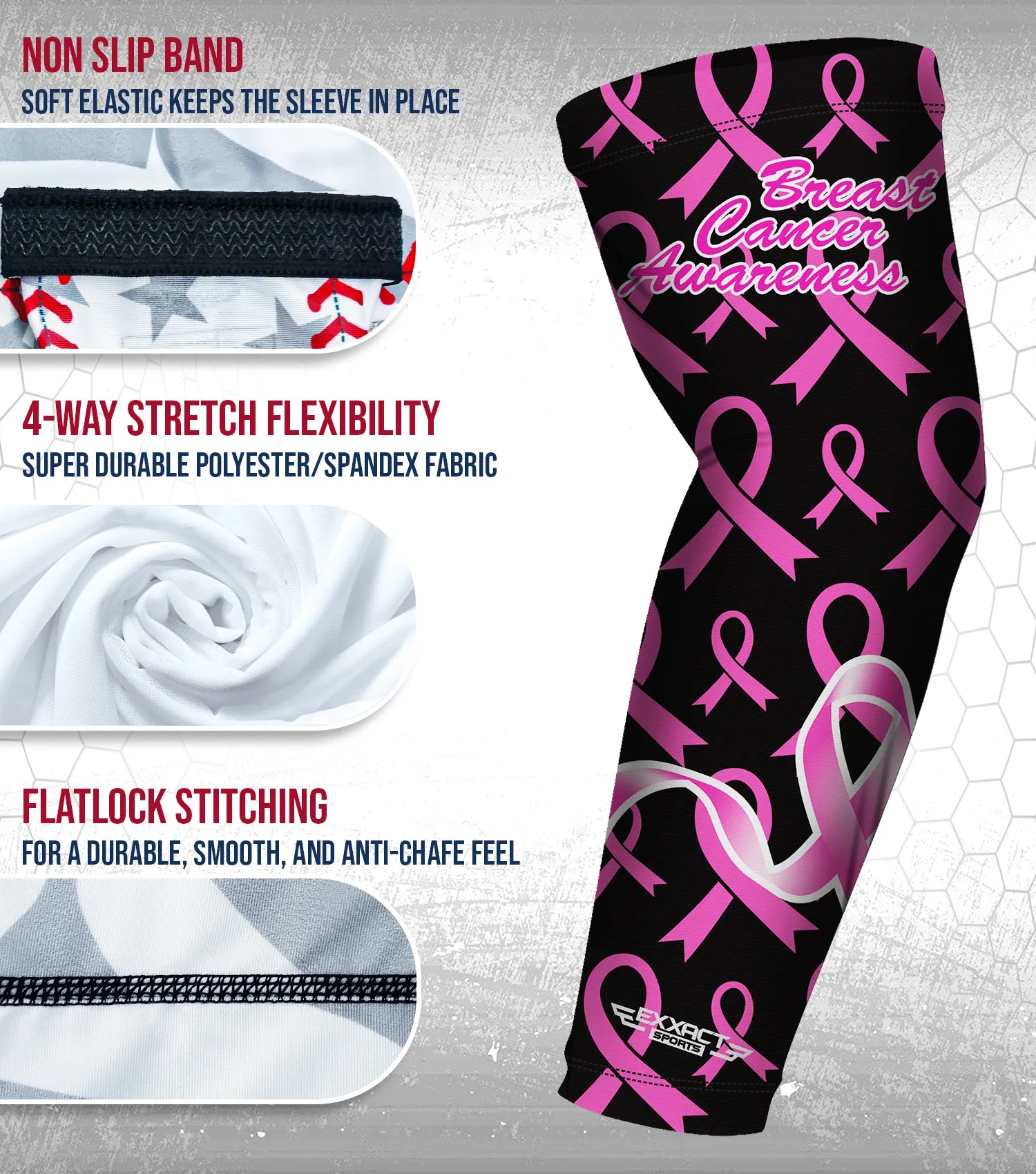 Exxact Sports Compression Arm Sleeves for Mens & Womens Youth Adult 1 Pair - Breast Cancer