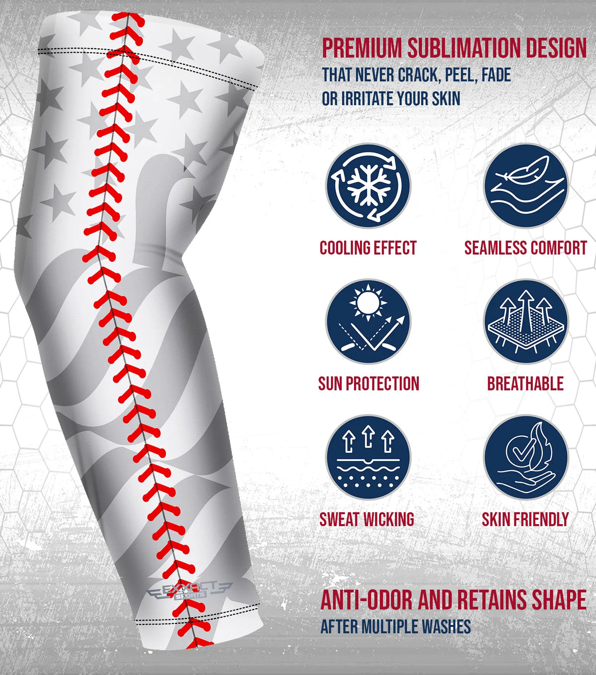 Exxact Sports Compression Arm Sleeves for Mens & Womens Youth Adult 1 Pair - White Baseball Flag