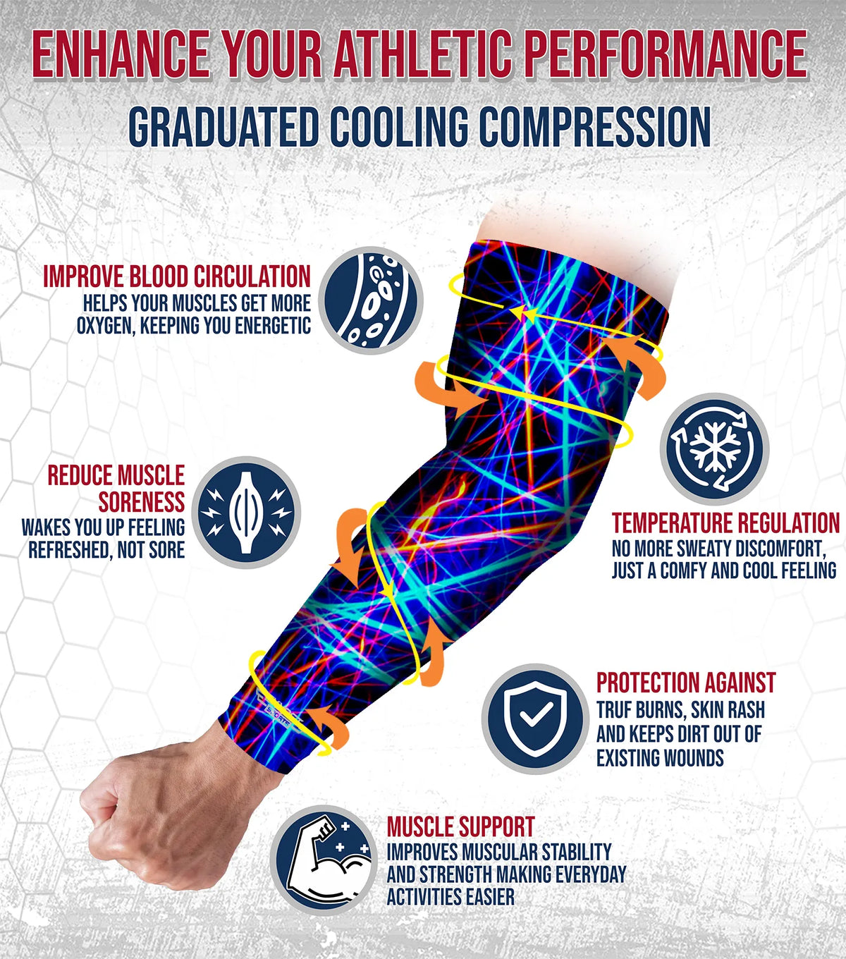 Exxact Sports Compression Arm Sleeves for Mens & Womens Youth Adult 1 Pair - Lazer