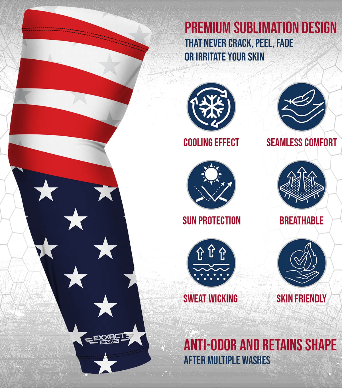 Exxact Sports Compression Arm Sleeves for Mens & Womens Youth Adult 1 Pair - Usa Flag