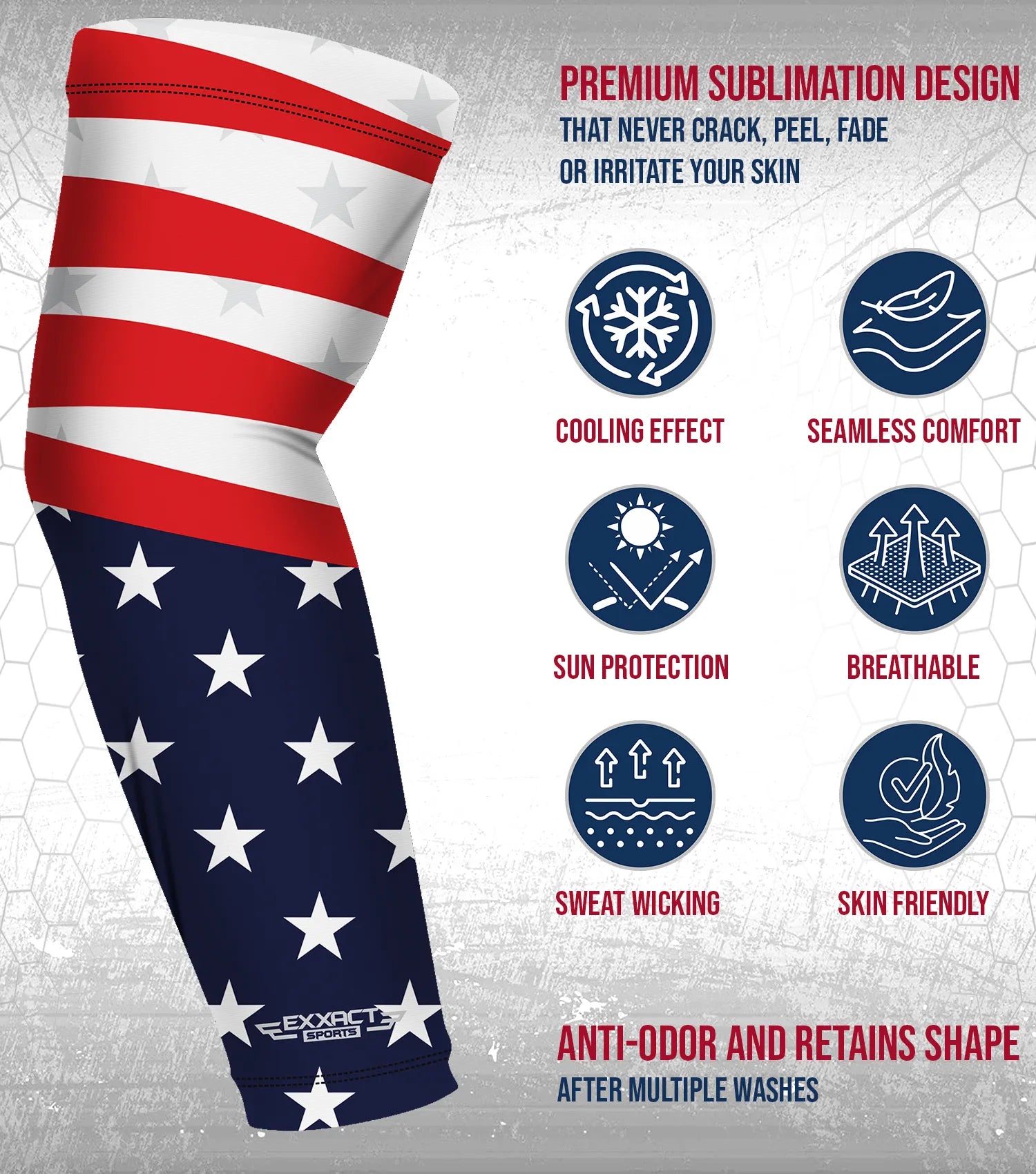 Exxact Sports Compression Arm Sleeves for Mens & Womens Youth Adult 1 Pair - Usa Flag