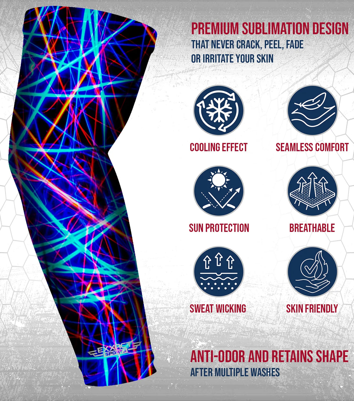 Exxact Sports Compression Arm Sleeves for Mens & Womens Youth Adult 1 Pair - Lazer