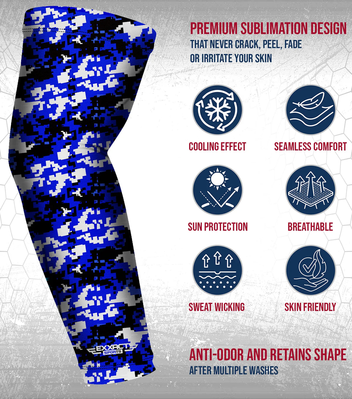 Exxact Sports Compression Arm Sleeves for Mens & Womens Youth Adult 1 Pair - Blue Camo