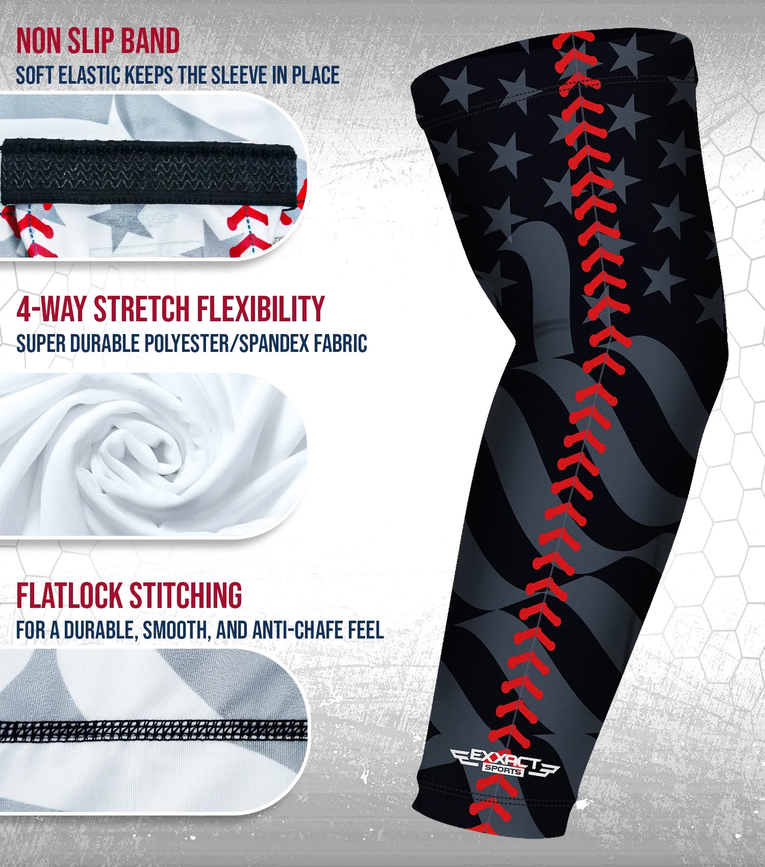 Exxact Sports Compression Arm Sleeves for Mens & Womens Youth Adult 1 Pair - Black Baseball Flag