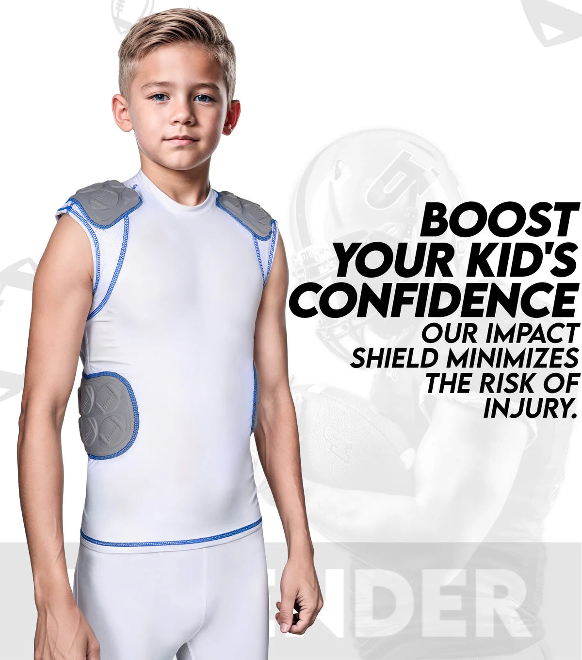 Exxact Sports Defender 5 Pads Boys Football Compression Shirt Youth - Gray