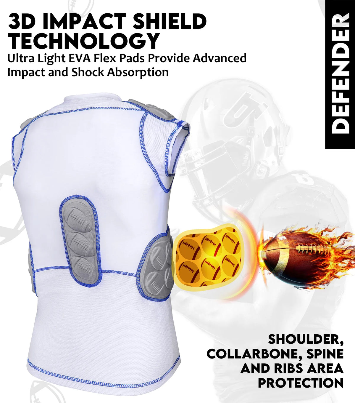 Exxact Sports Defender 5 Pads Boys Football Compression Shirt Youth - White