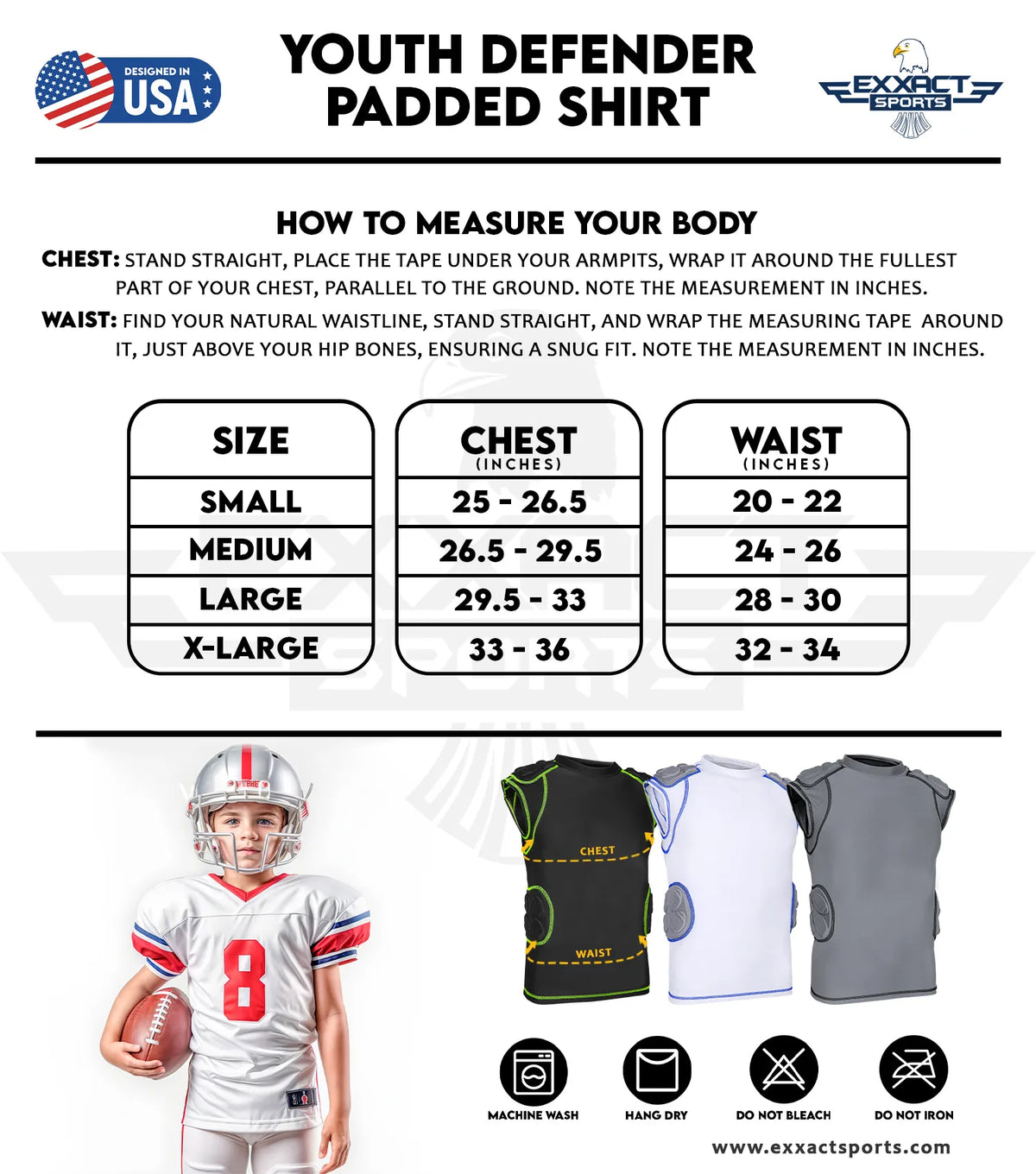 Exxact Sports Defender 5 Pads Boys Football Compression Shirt Youth - Gray