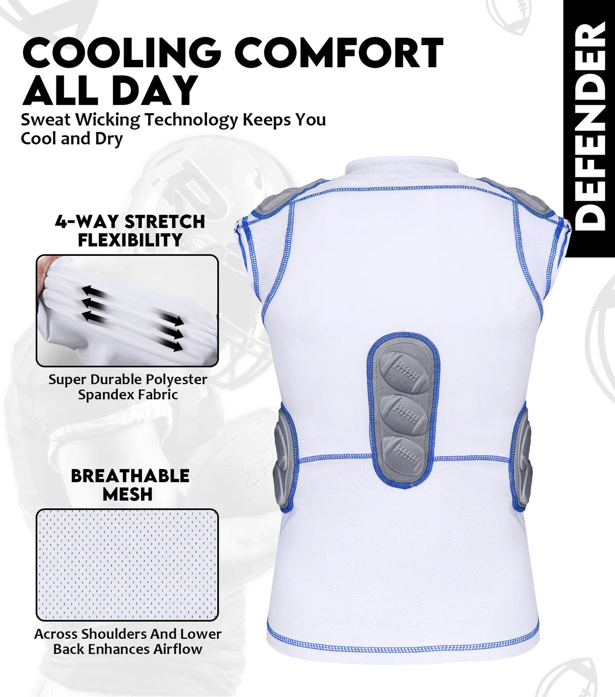 Exxact Sports Defender 5 Pads Men’s Football Compression Shirt Adult - White