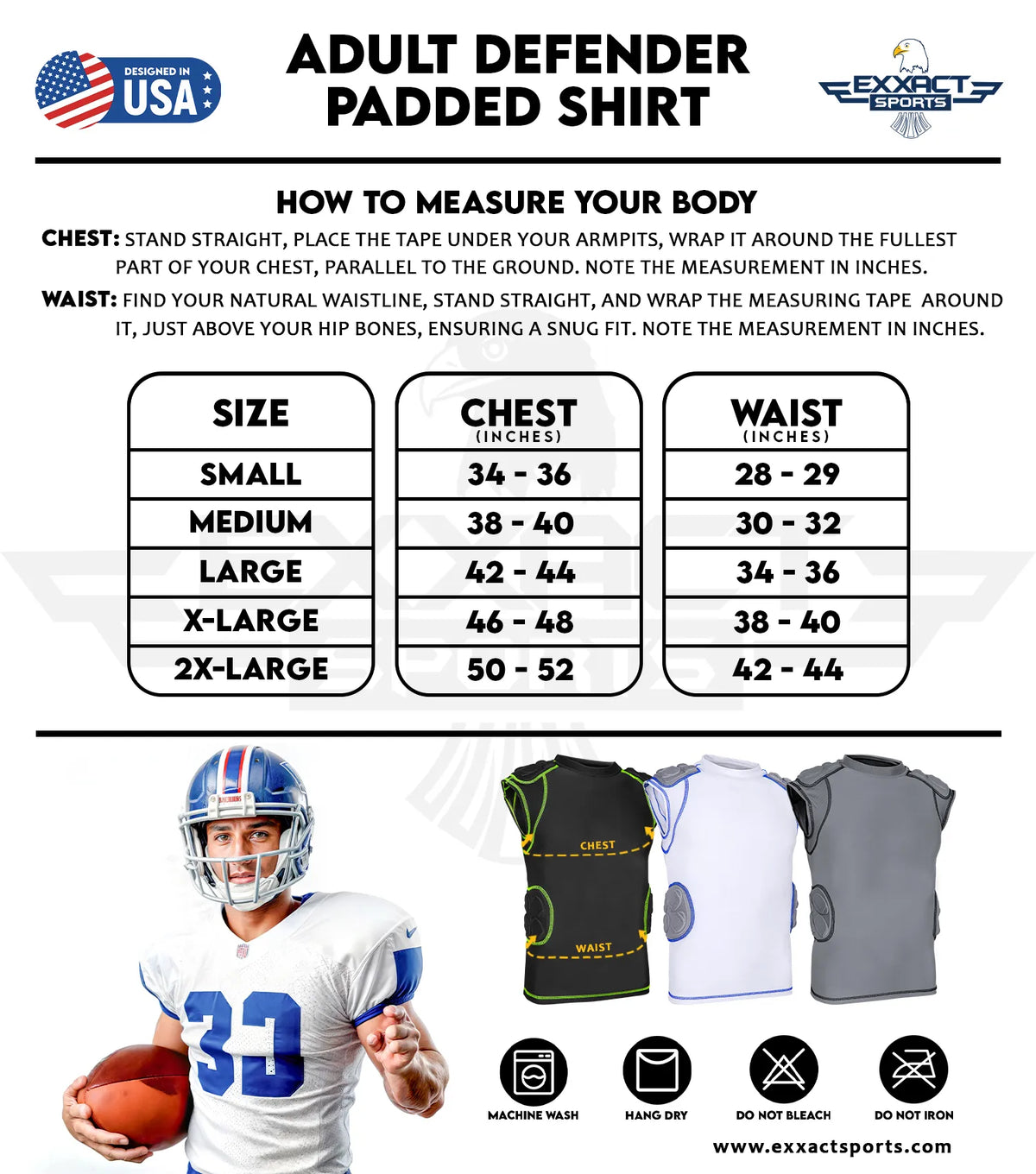 Exxact Sports Defender 5 Pads Men’s Football Compression Shirt Adult - White