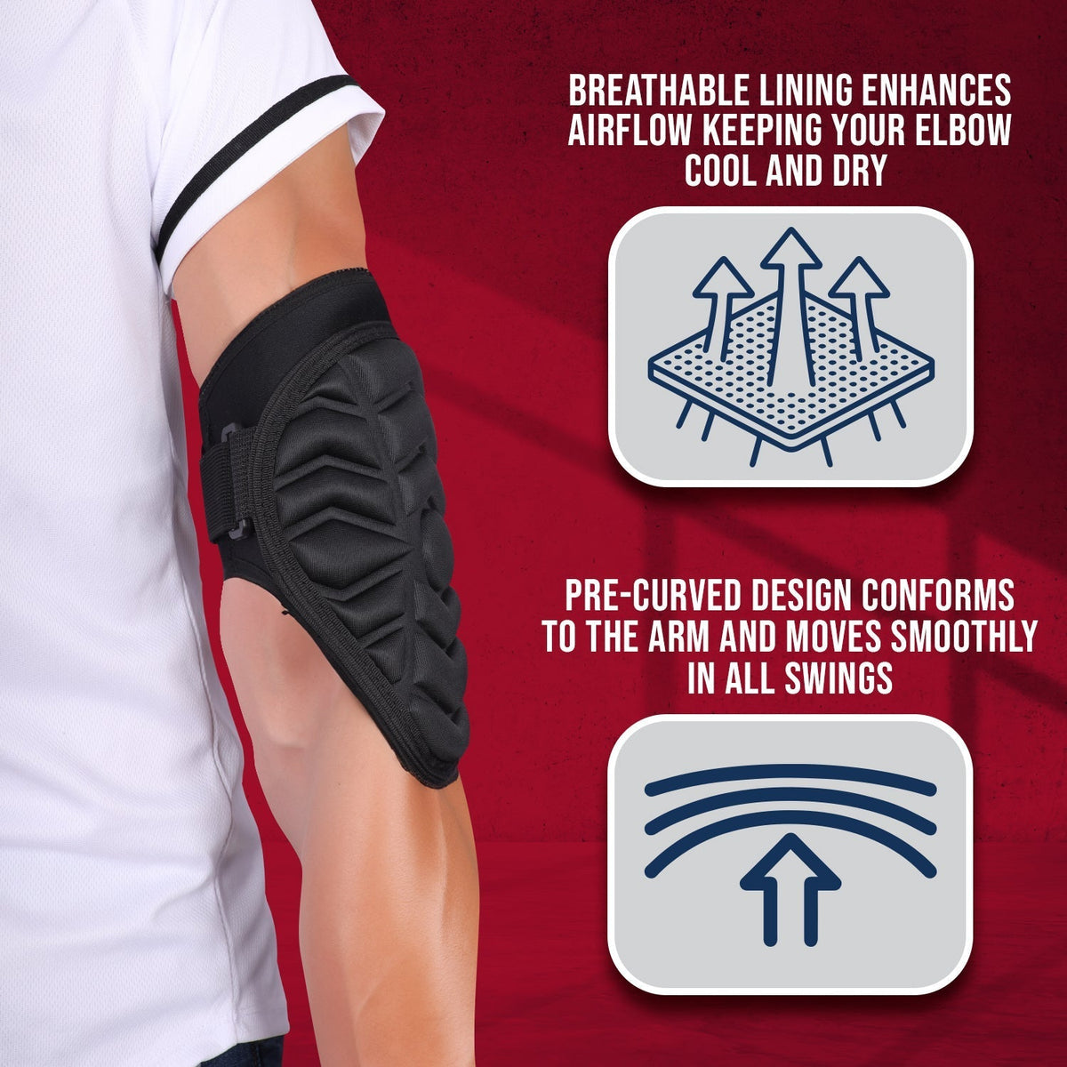 Exxact Sports Defender Baseball Elbow Guard with Adjustable Strap - Black