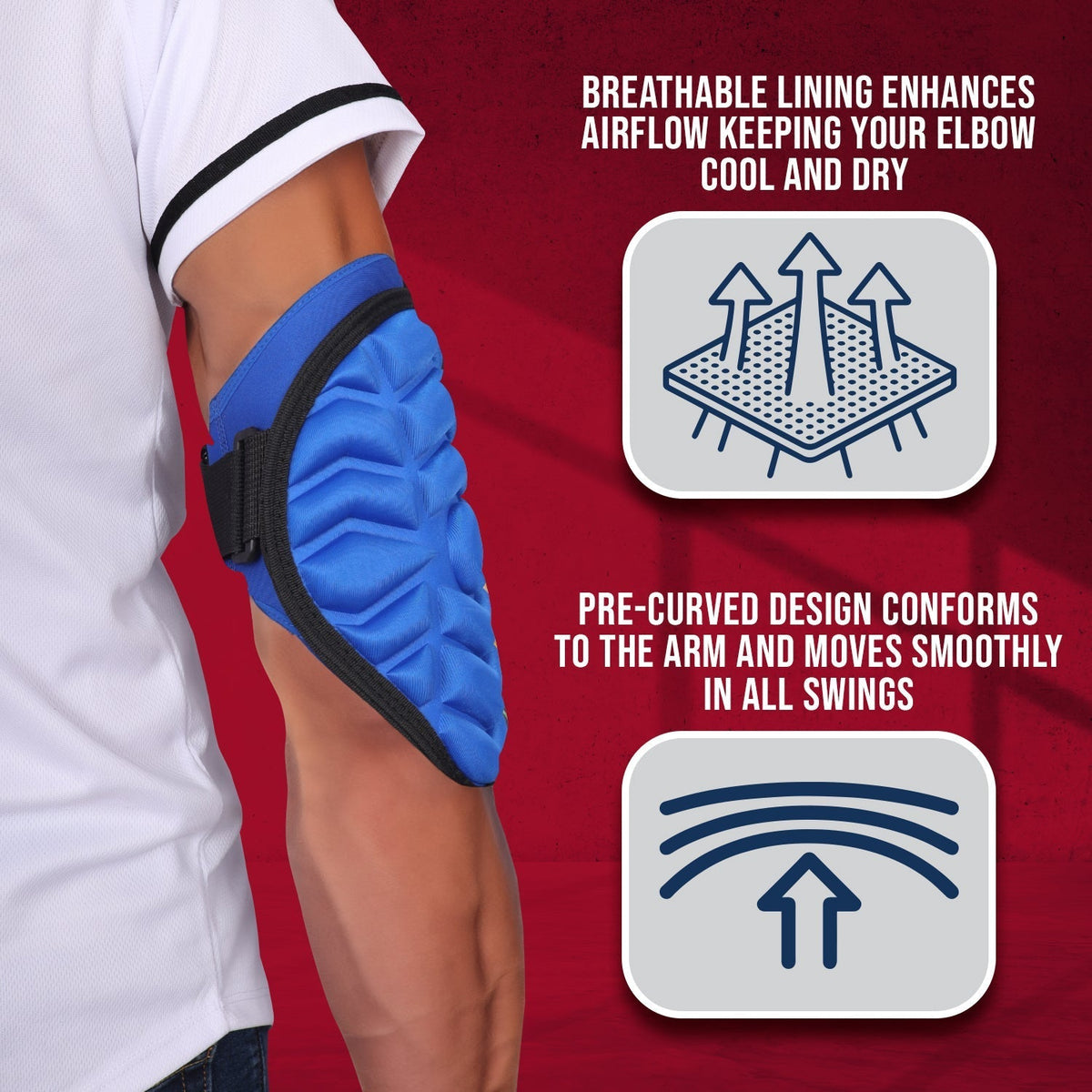 Exxact Sports Defender Baseball Elbow Guard with Adjustable Strap - Royal Blue