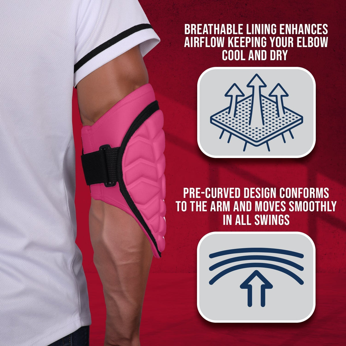 Exxact Sports Defender Baseball Elbow Guard with Adjustable Strap - Pink