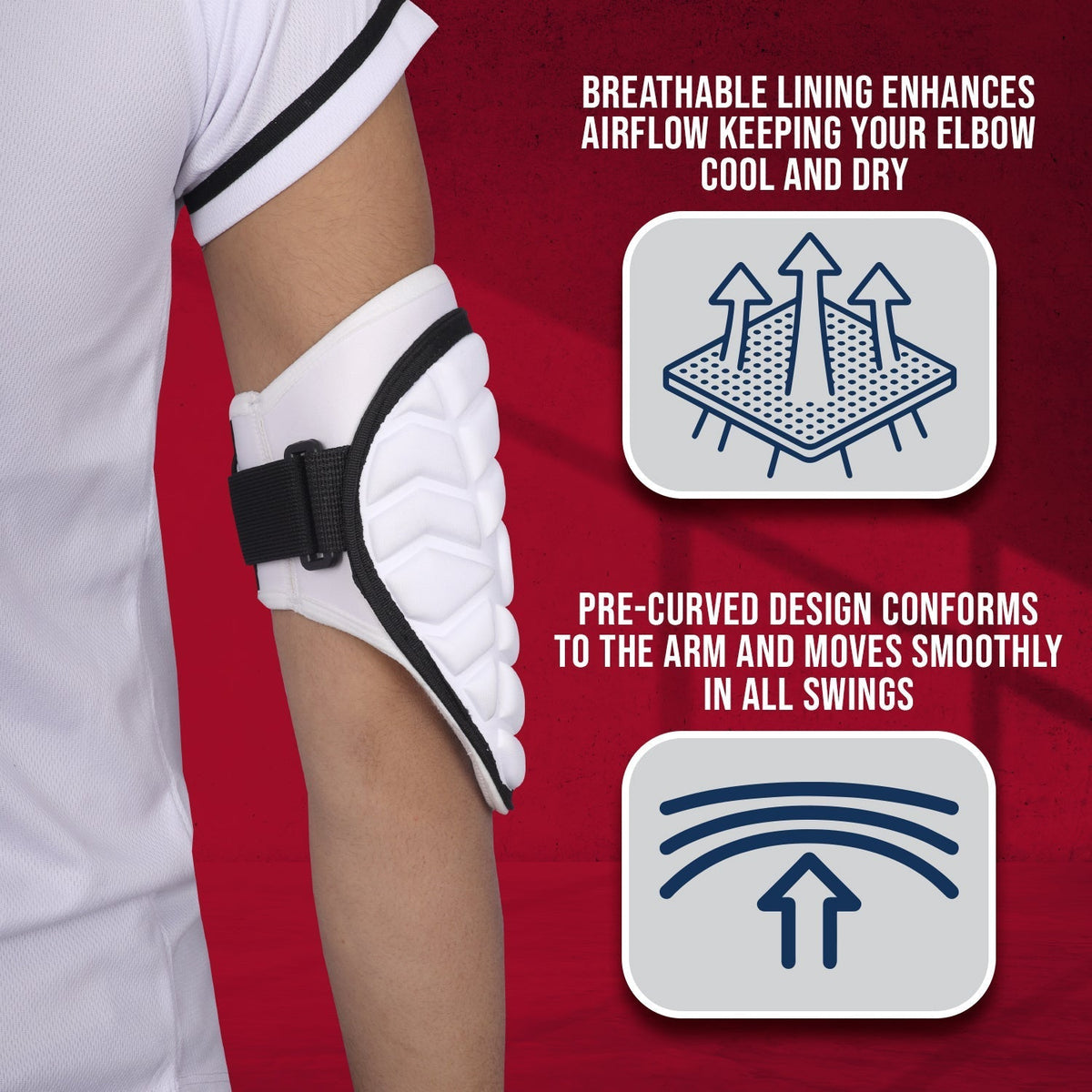 Exxact Sports Defender Baseball Elbow Guard with Adjustable Strap - White