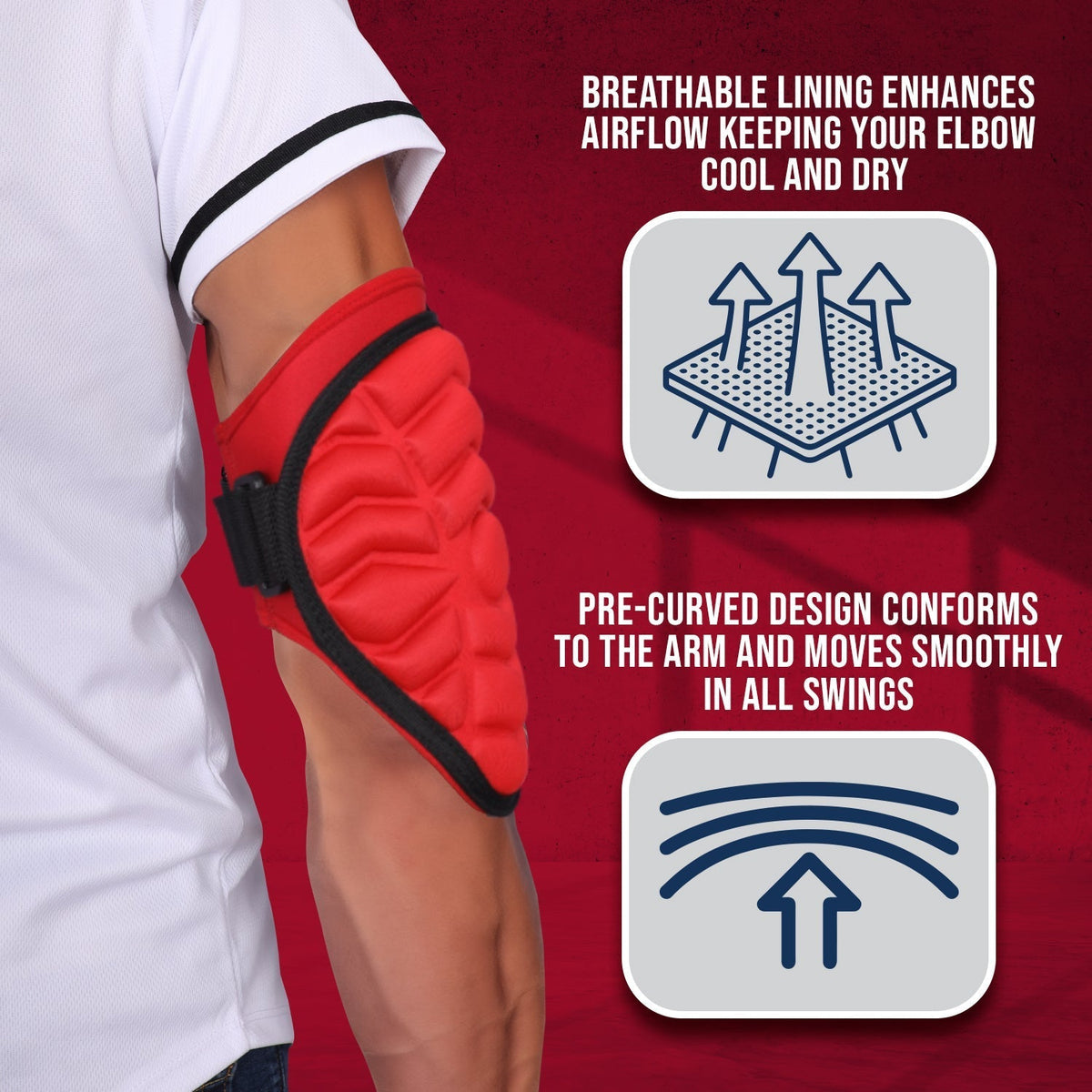 Exxact Sports Defender Baseball Elbow Guard with Adjustable Strap - Red