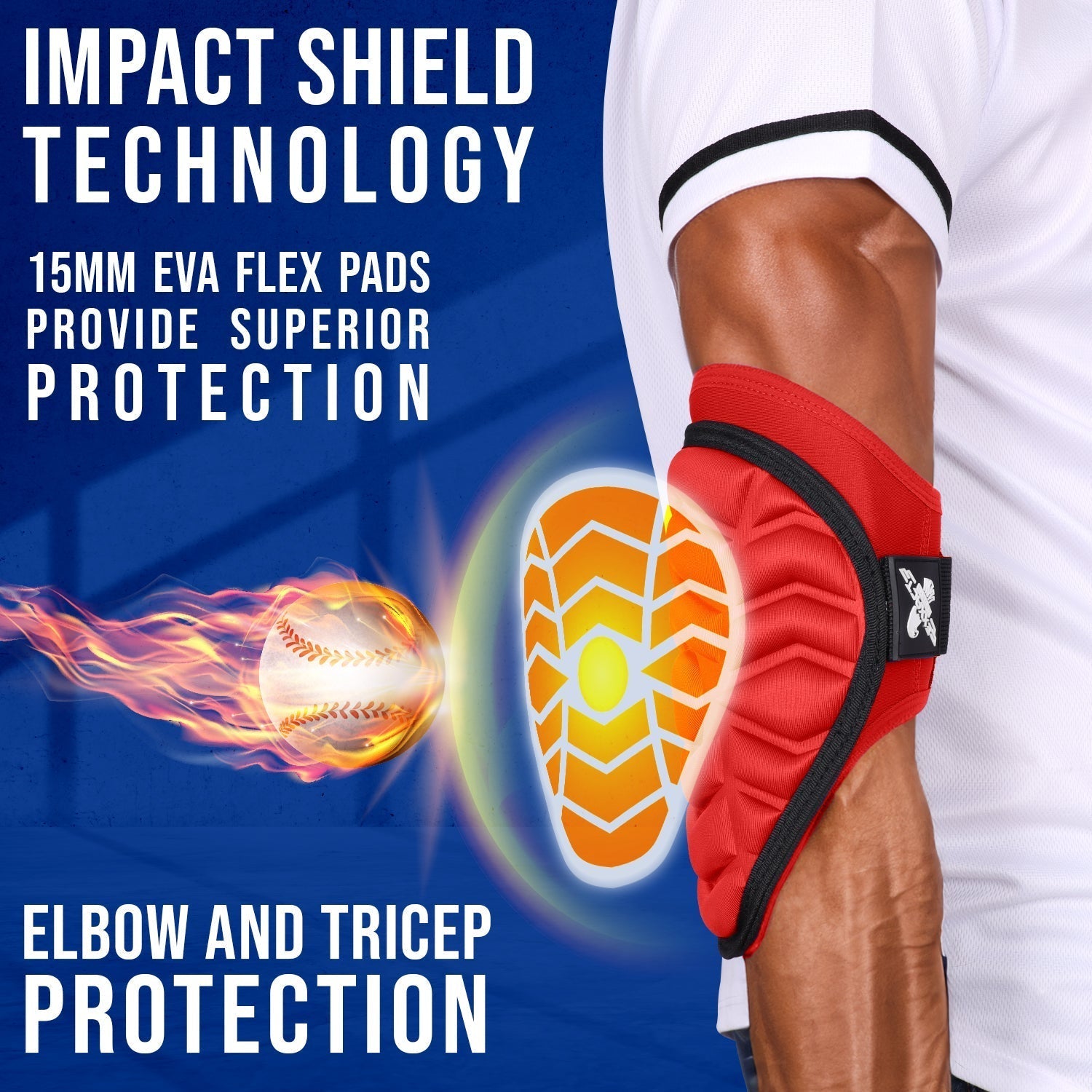 Exxact Sports Defender Baseball Elbow Guard with Adjustable Strap - Red
