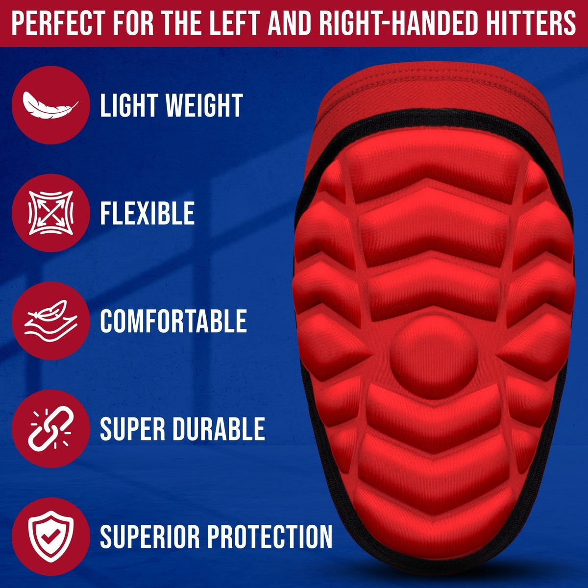 Exxact Sports Defender Baseball Elbow Guard with Adjustable Strap - Red
