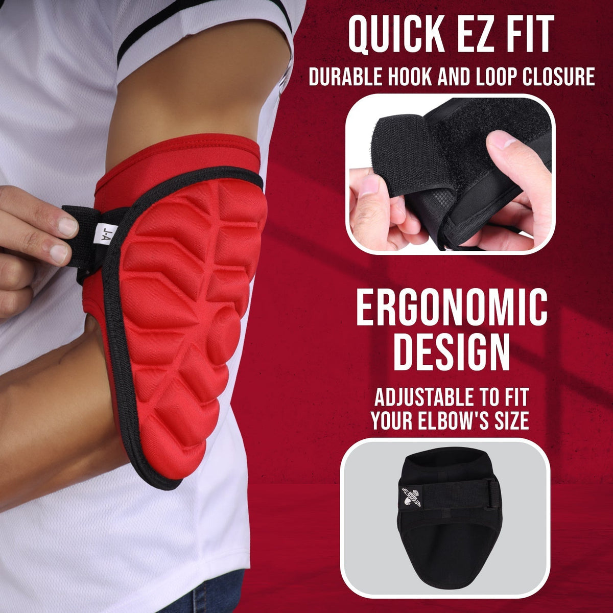 Exxact Sports Defender Baseball Elbow Guard with Adjustable Strap - Red