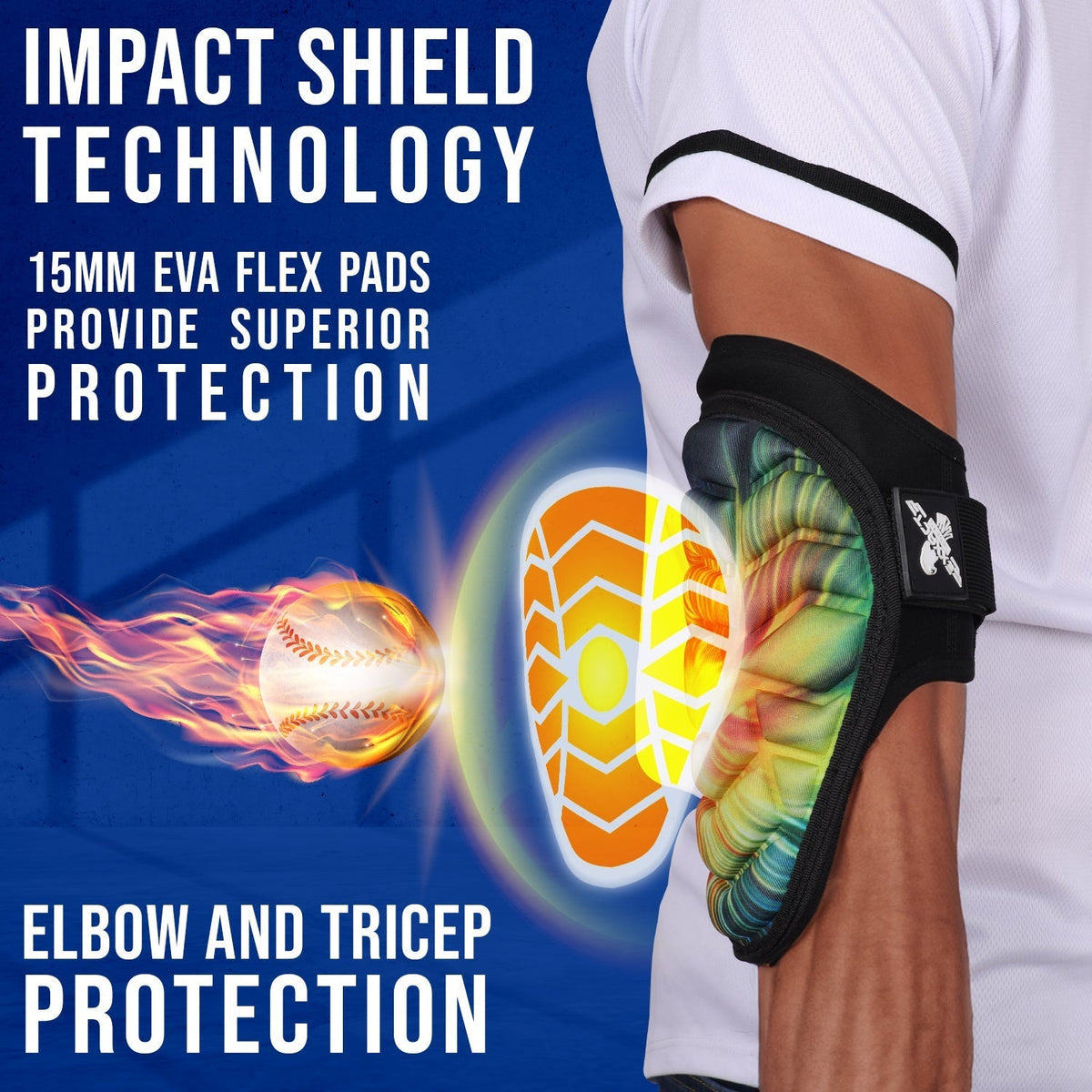Exxact Sports Defender Baseball Elbow Guard with Adjustable Strap - Tie Dye