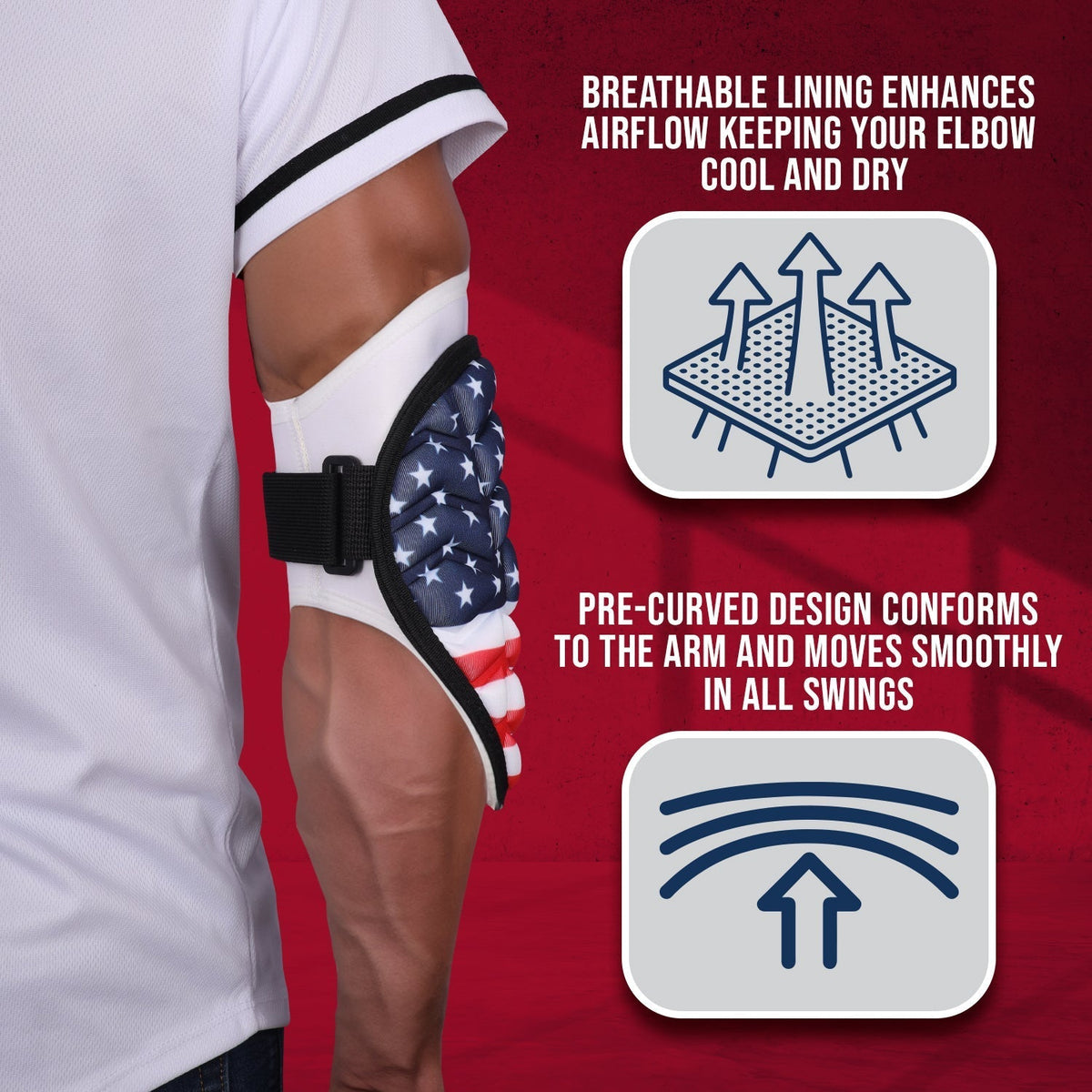 Exxact Sports Defender Baseball Elbow Guard with Adjustable Strap - Usa Flag