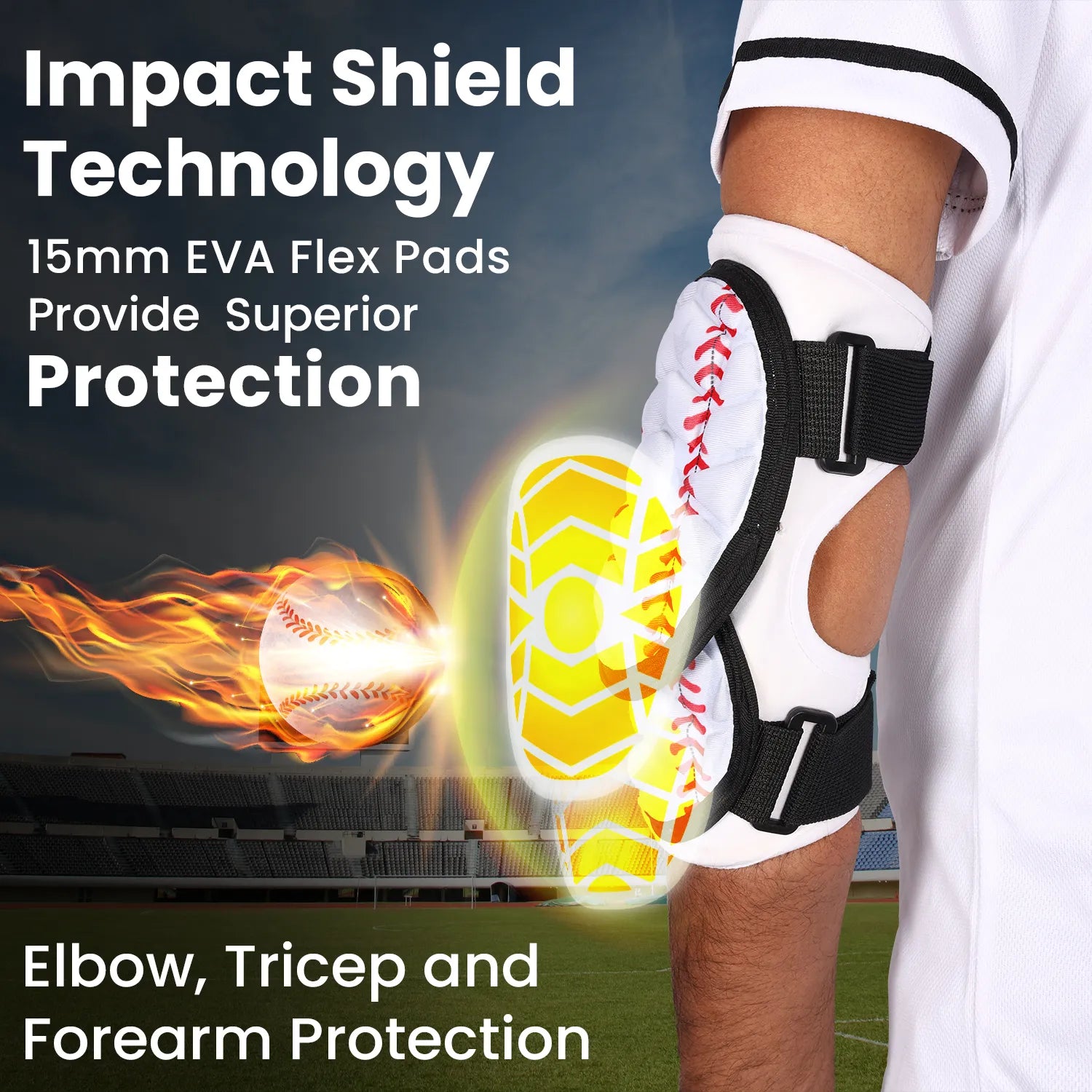 Exxact Sports Defender Plus Baseball Elbow Guard with Adjustable Straps Adult - White Flag