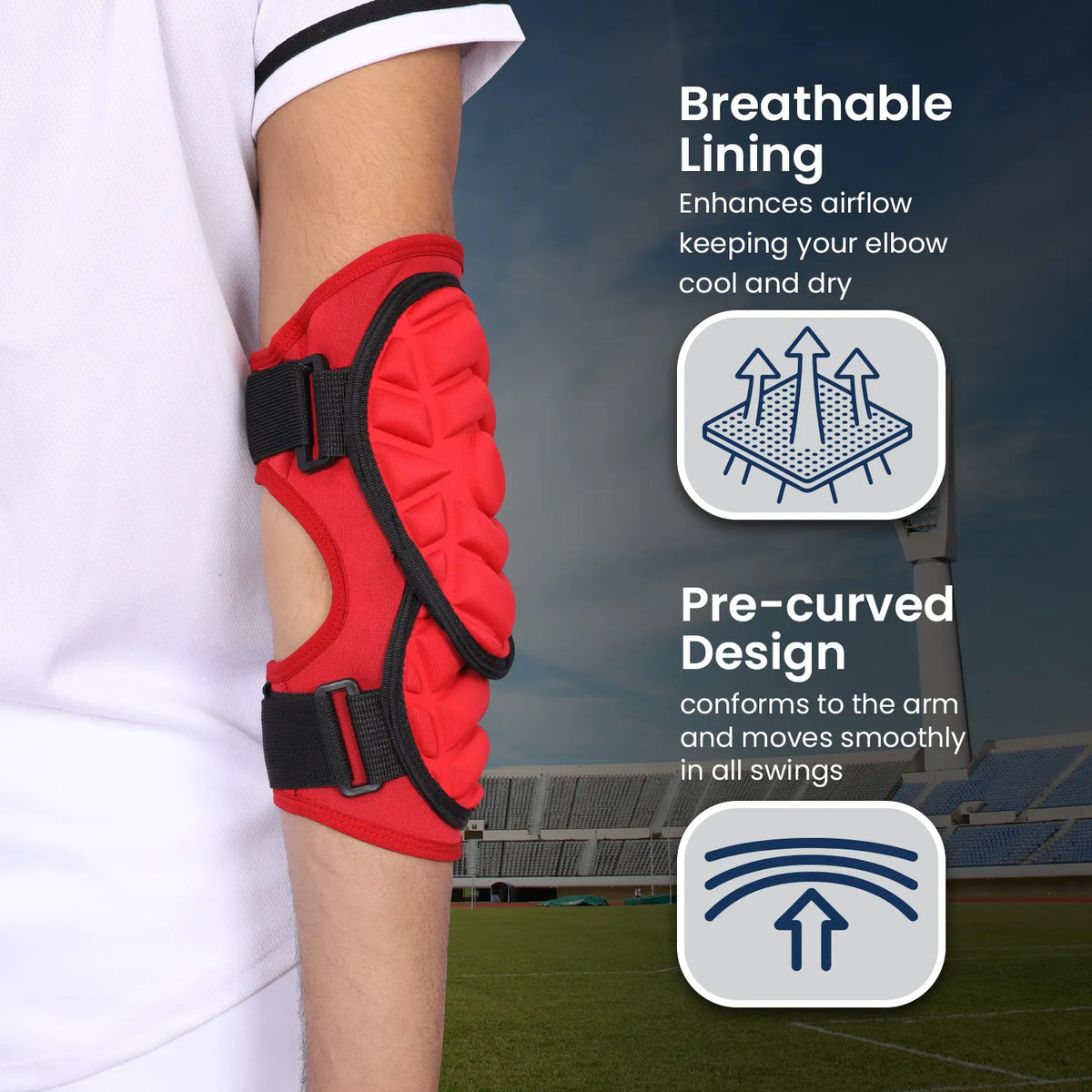 Exxact Sports Defender Plus Baseball Elbow Guard with Adjustable Straps Adult - Red