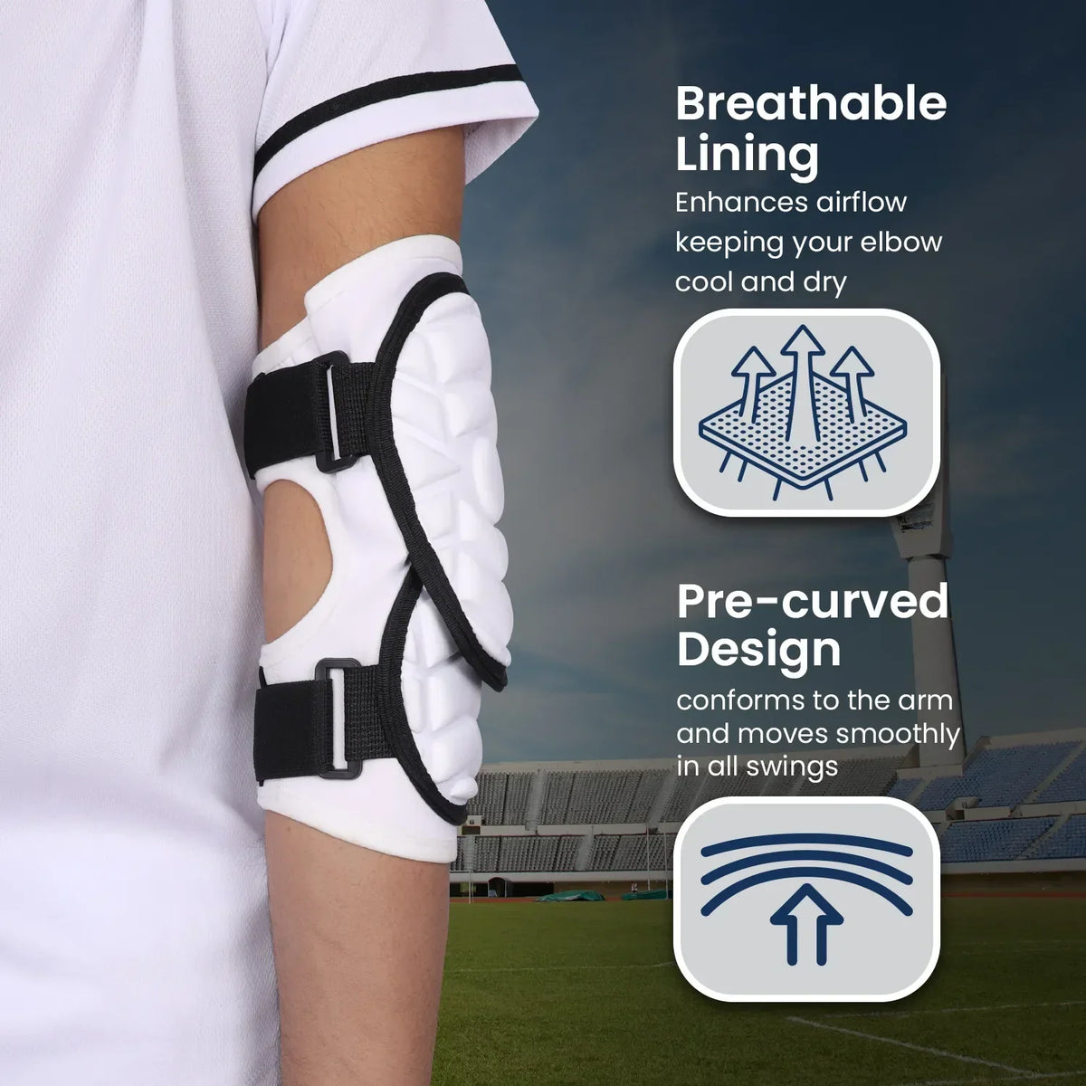 Exxact Sports Defender Plus Baseball Elbow Guard with Adjustable Straps - White -youth