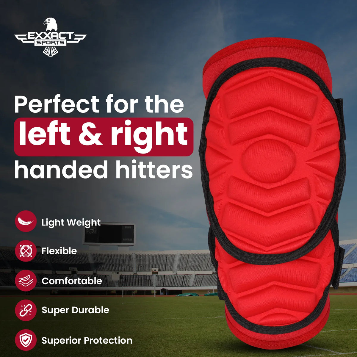 Exxact Sports Defender Plus Baseball Elbow Guard with Adjustable Straps Adult - Red