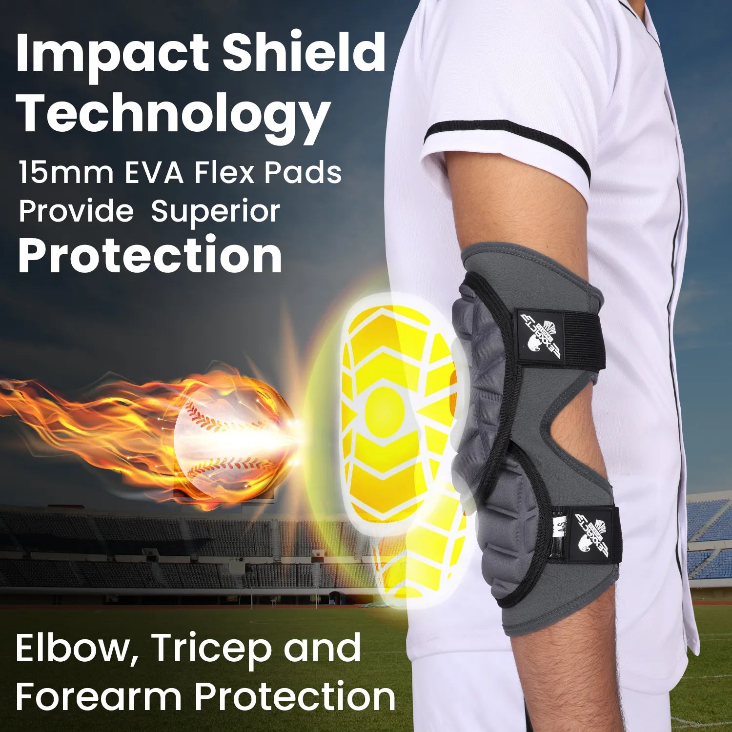 Exxact Sports Defender Plus Baseball Elbow Guard with Adjustable Straps Youth - Dark Gray