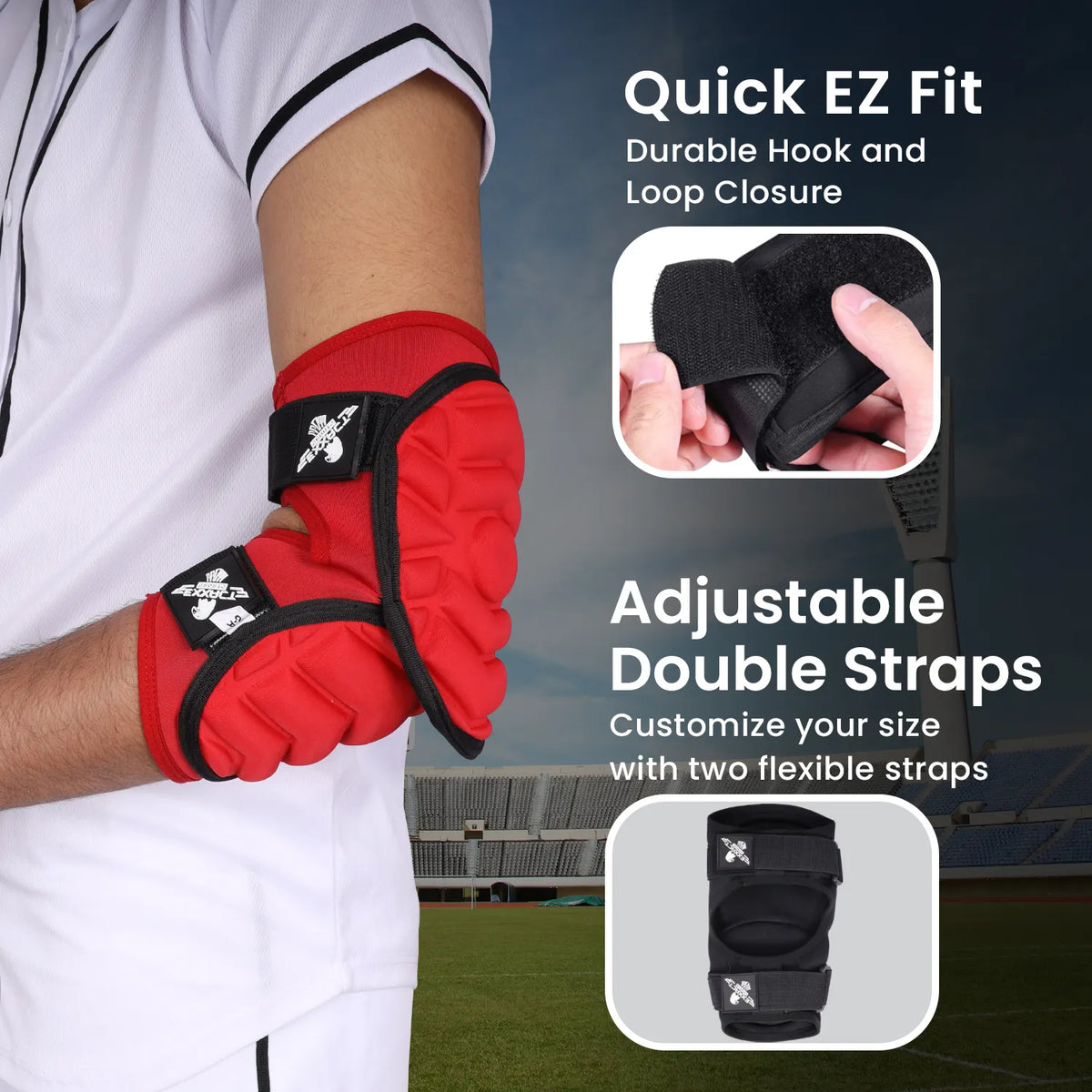 Exxact Sports Defender Plus Baseball Elbow Guard with Adjustable Straps Adult - Red