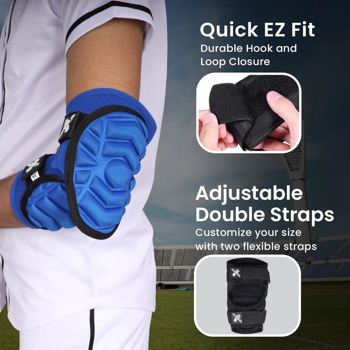 Exxact Sports Defender Plus Baseball Elbow Guard with Adjustable Straps Adult - Royal Blue