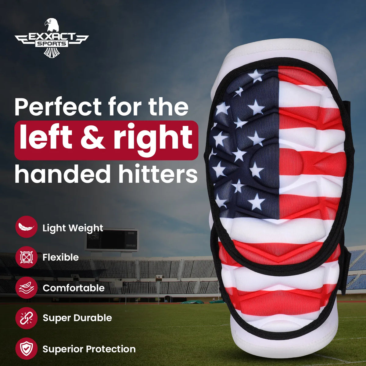 Exxact Sports Defender Plus Baseball Elbow Guard with Adjustable Straps Adult - Usa Flag
