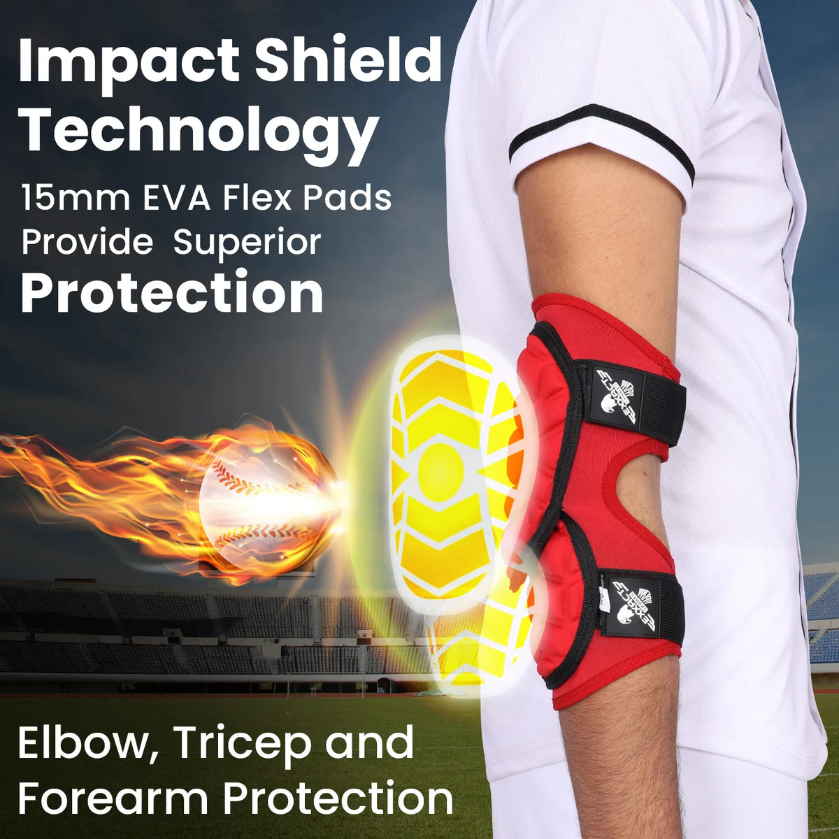 Exxact Sports Defender Plus Baseball Elbow Guard with Adjustable Straps Adult - Red
