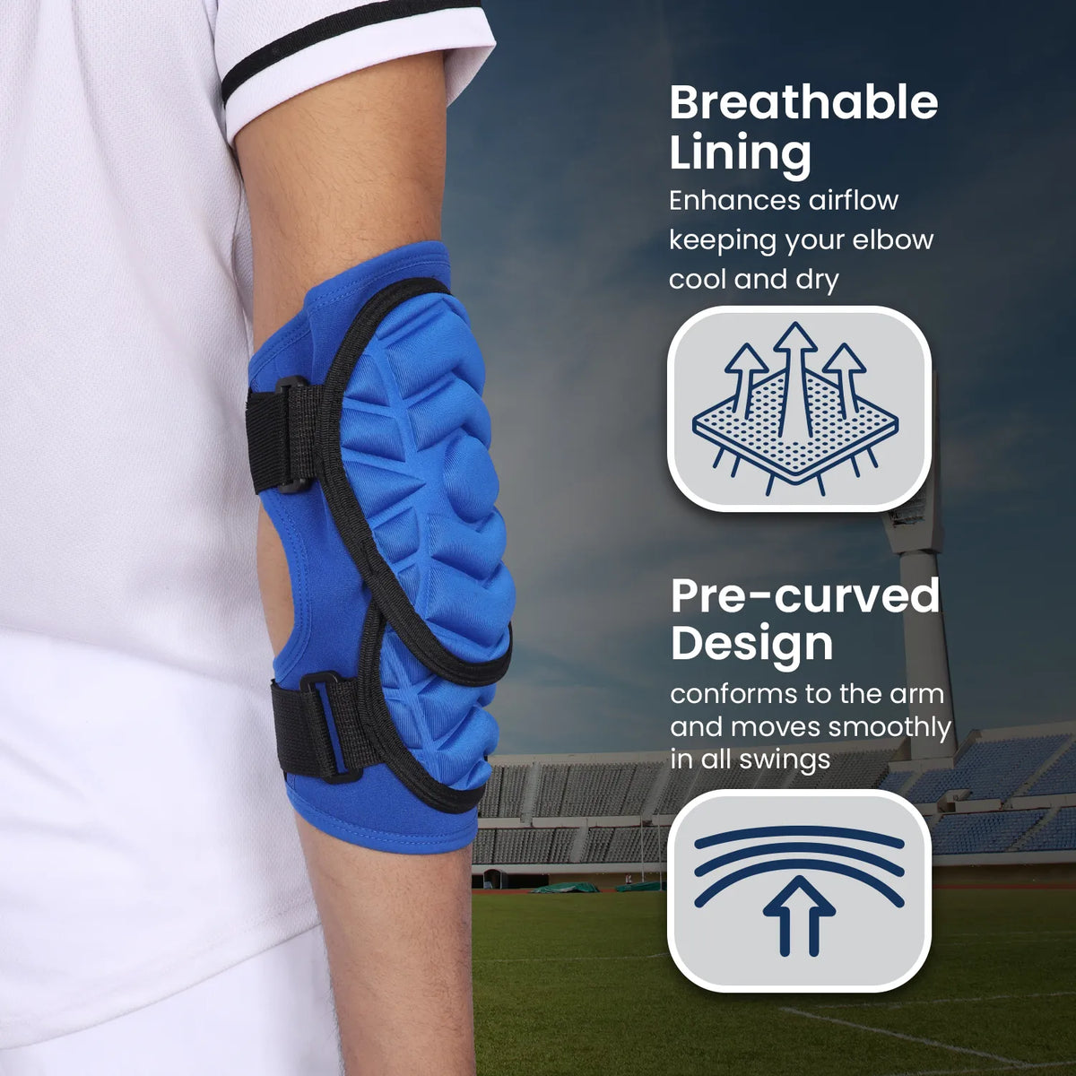 Exxact Sports Defender Plus Baseball Elbow Guard with Adjustable Straps Adult - Royal Blue