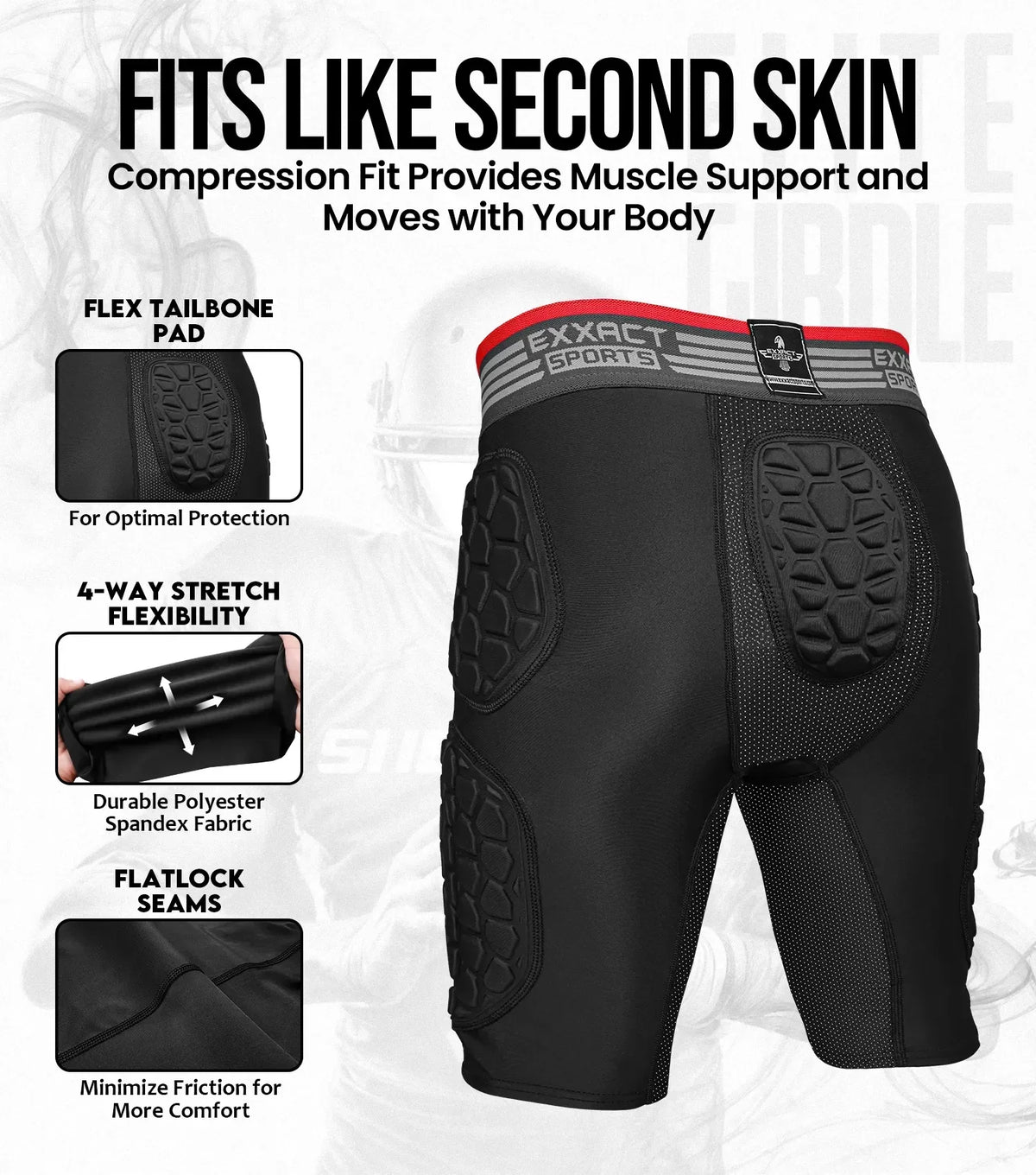 Exxact Sports Elite 5-pad Men Football Girdle with Cup Pocket Adult - Black