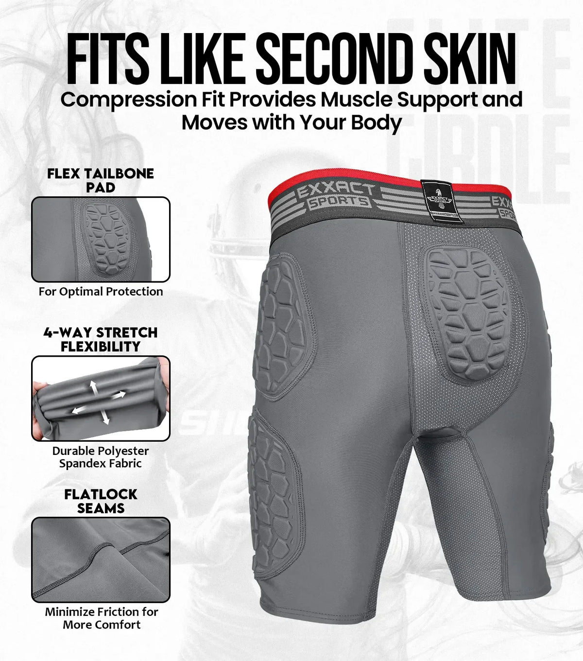 Exxact Sports Elite 5-pad Men Football Girdle with Cup Pocket Adult - Gray