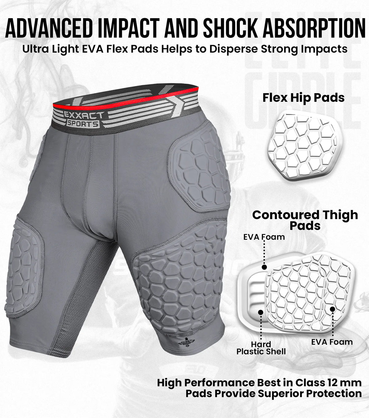 Exxact Sports Elite 5-pad Men Football Girdle with Cup Pocket Adult - Gray